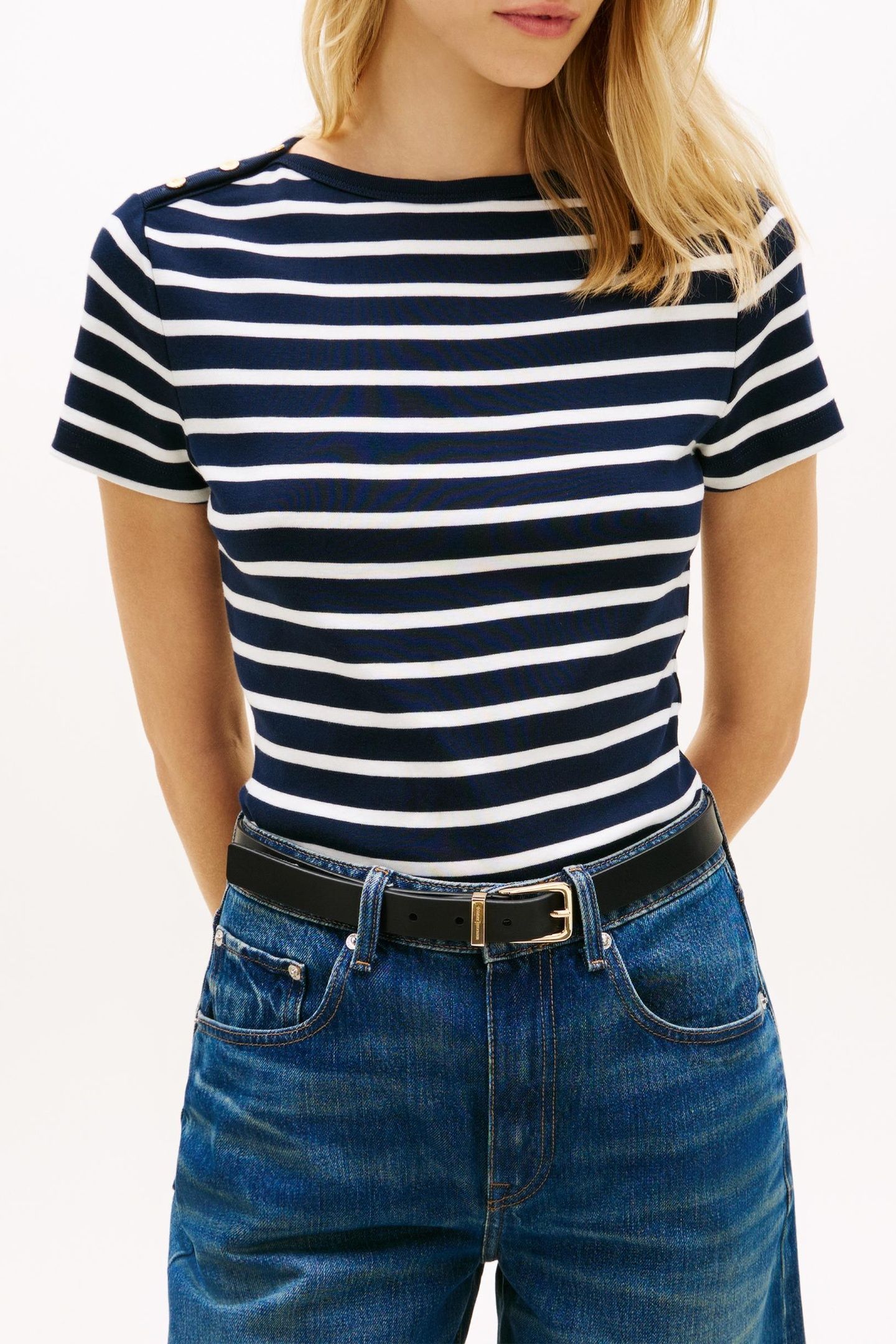 GOLD BUTTON SLIM SS TEE BRETON STRIPE DARK NIGHT/ECRU 2