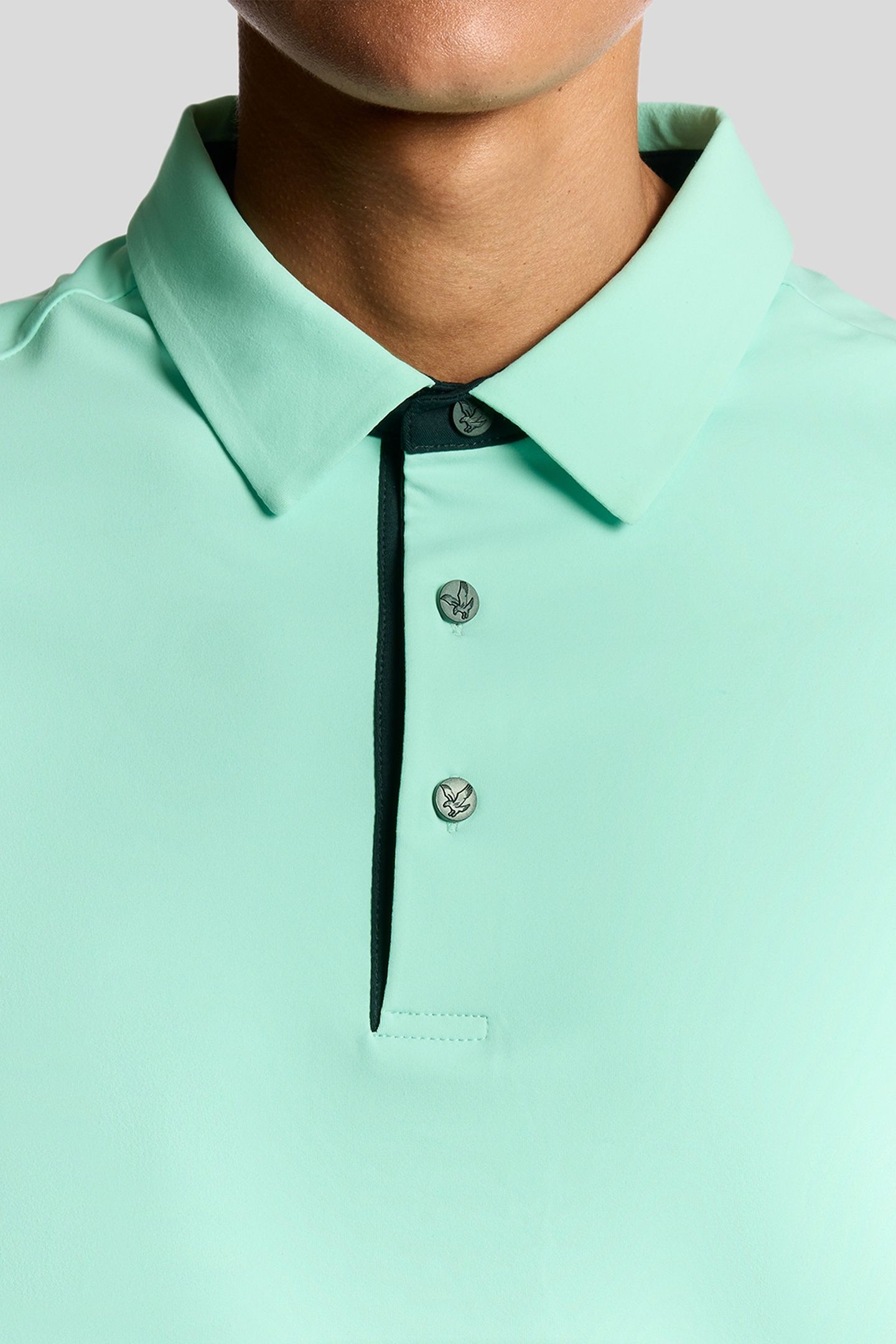 GOLF SHANK BUTTON POLO SHIRT TINTED AQUA/DARK NAVY 5