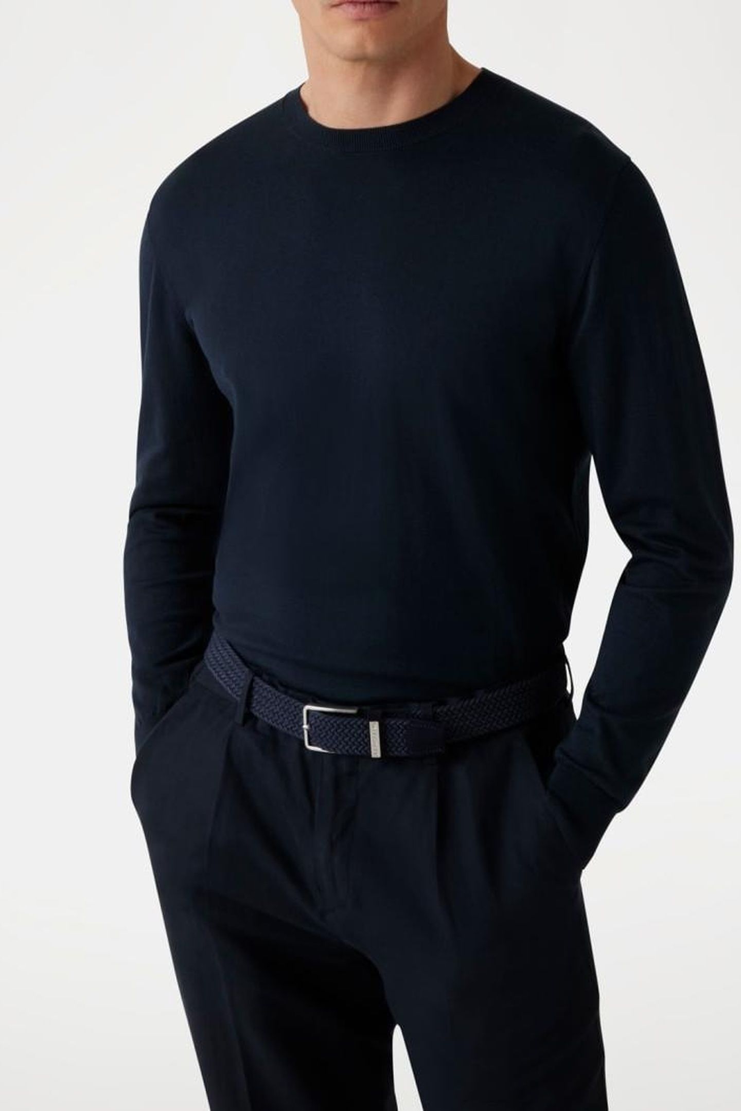 MARCIANO BY GUESS CN LS SILK COTTON SWEATER NAVY SEA 2