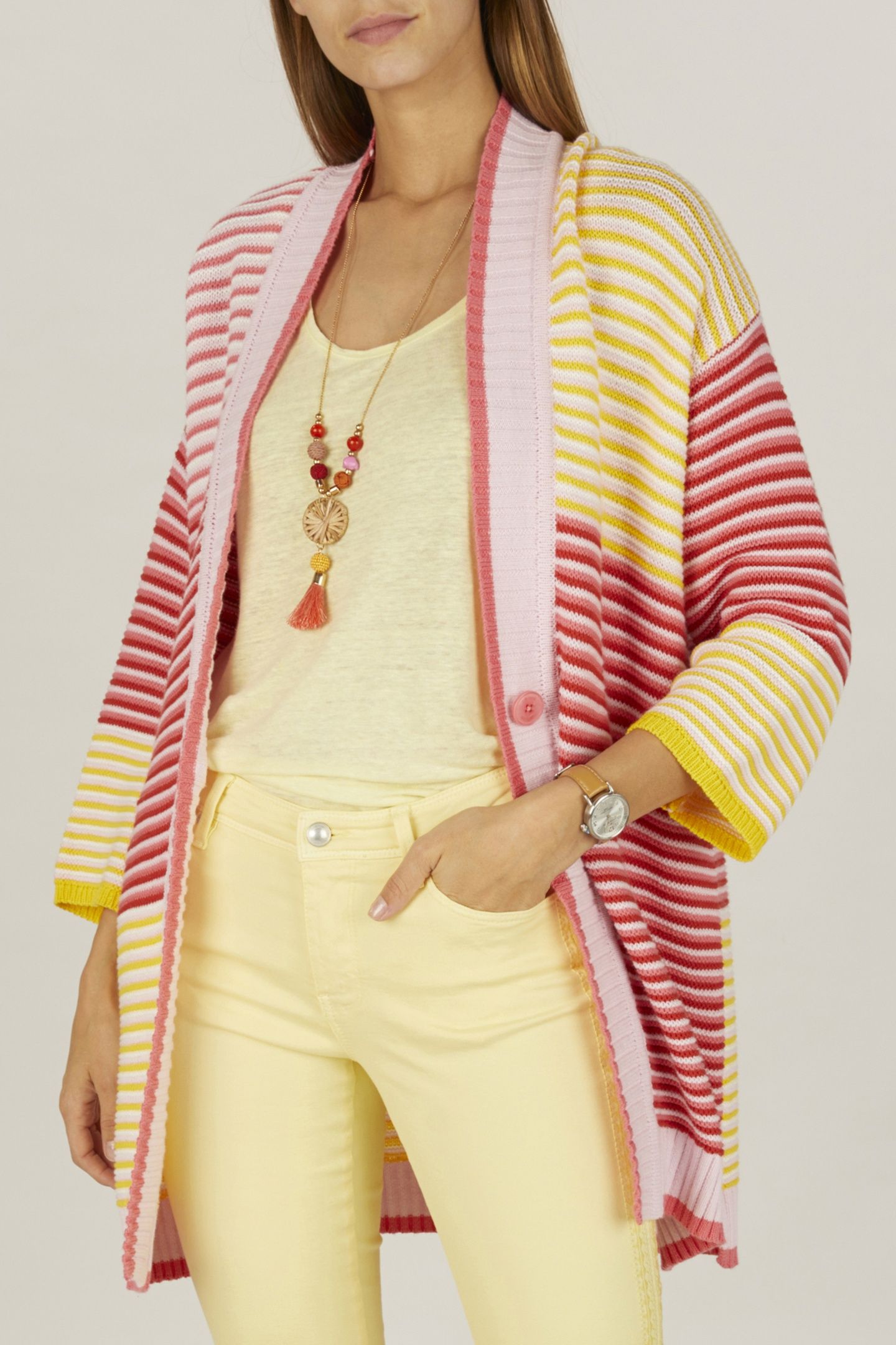 LONG MULTICOLORED CARDIGAN IN PINK 1