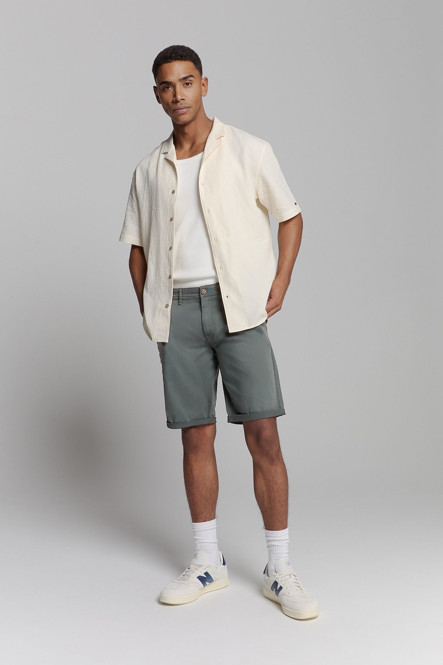 SHORT CHINO GARMENT DYED TWILL STRETCH DARK STEEL 3