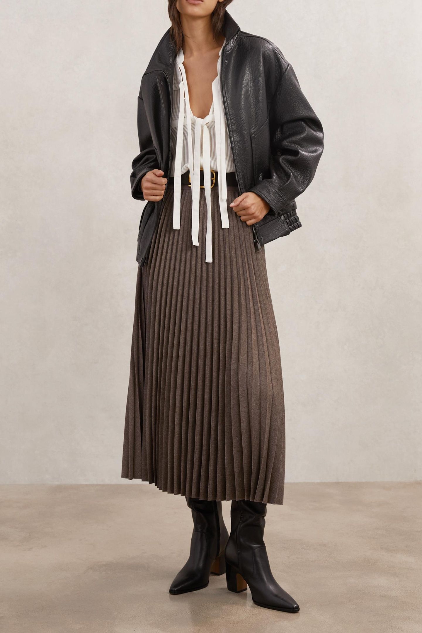 PLEATED SKIRT MOCHA BROWN 2