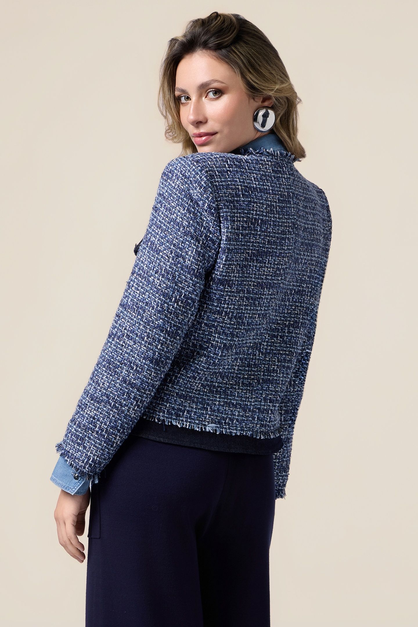 TWEED JACKET WITH DENIM DETAILS BLUE 2