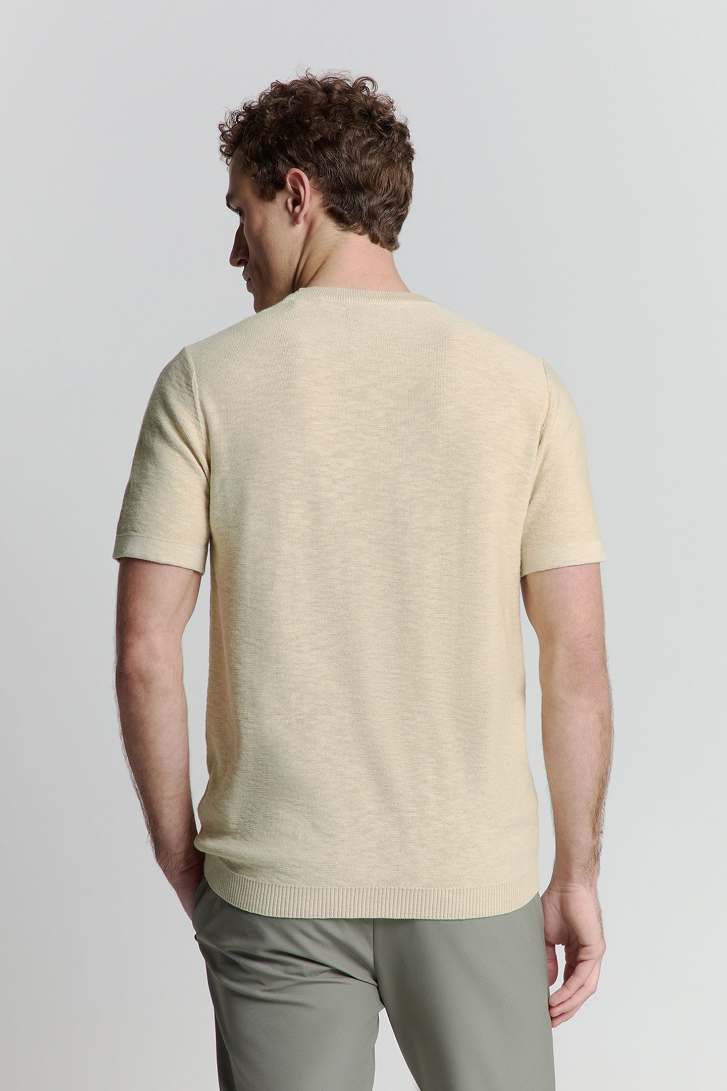 PULLOVER SHORT SLEEVE CREWNECK SOLID SLUB KNIT CEMENT 2