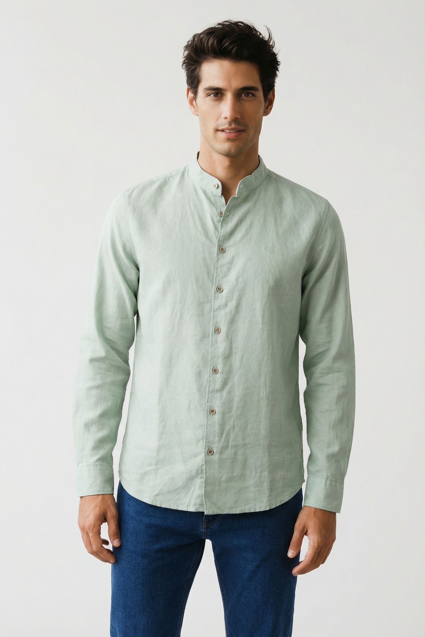 SHIRT GRANDDAD SOLID WITH LINEN MINT 2