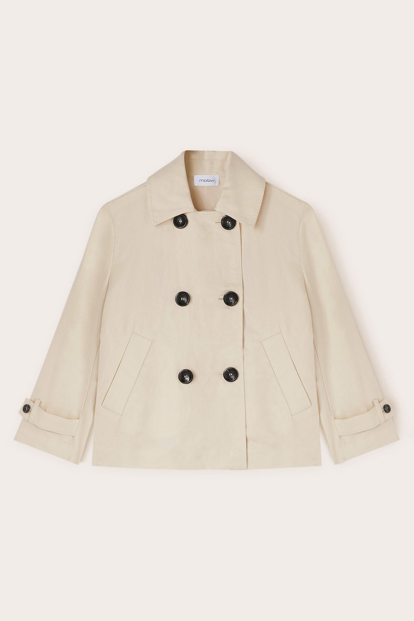 LINEN BLEND CANVAS PEA COAT BEIGE 4
