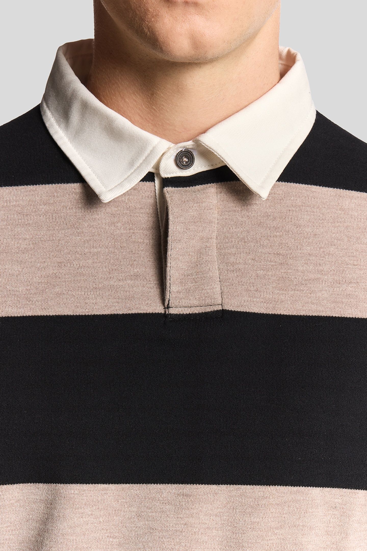 STRIPED RUGBY POLO SHIRT JET BLACK/WHITE HEATHER 5