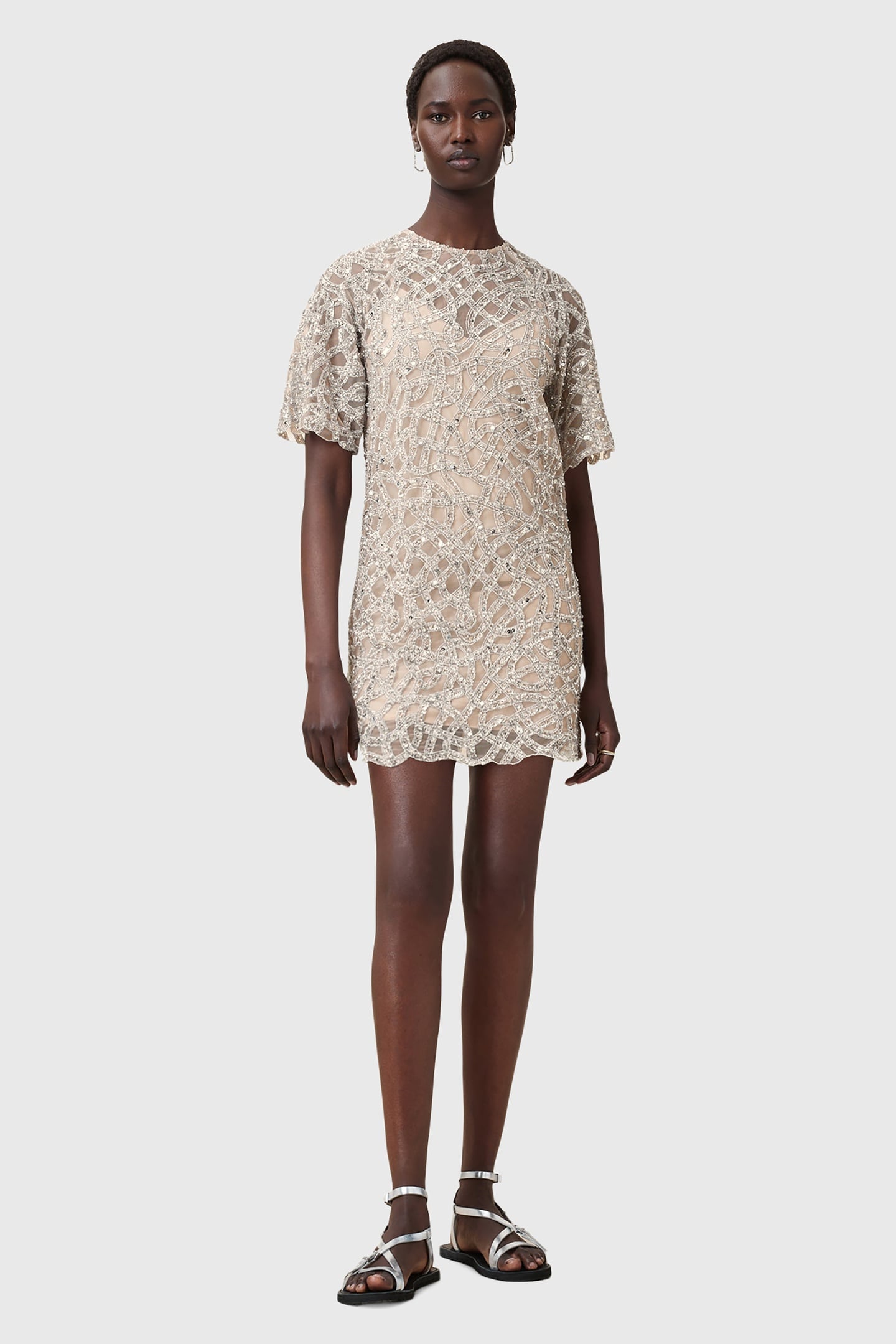 EVA EMB DRESS WHITE/SILVER 1