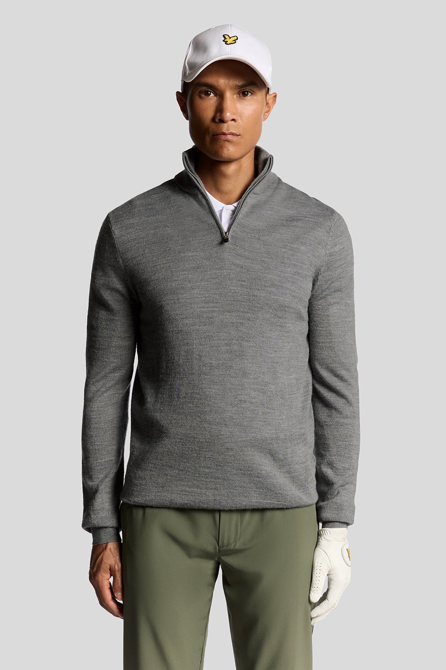 EMBROIDERED 1/4 ZIP MERINO KNIT MID GREY MARL 2