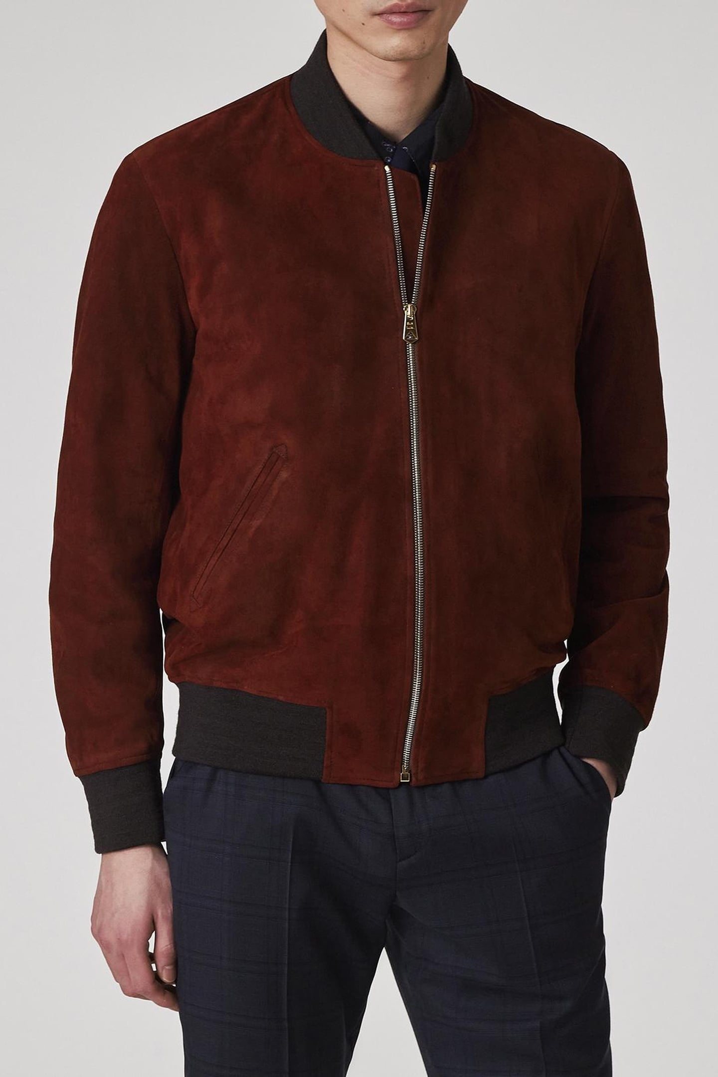 REGULAR FIT SUEDE BOMBER JACKET BRICK 1