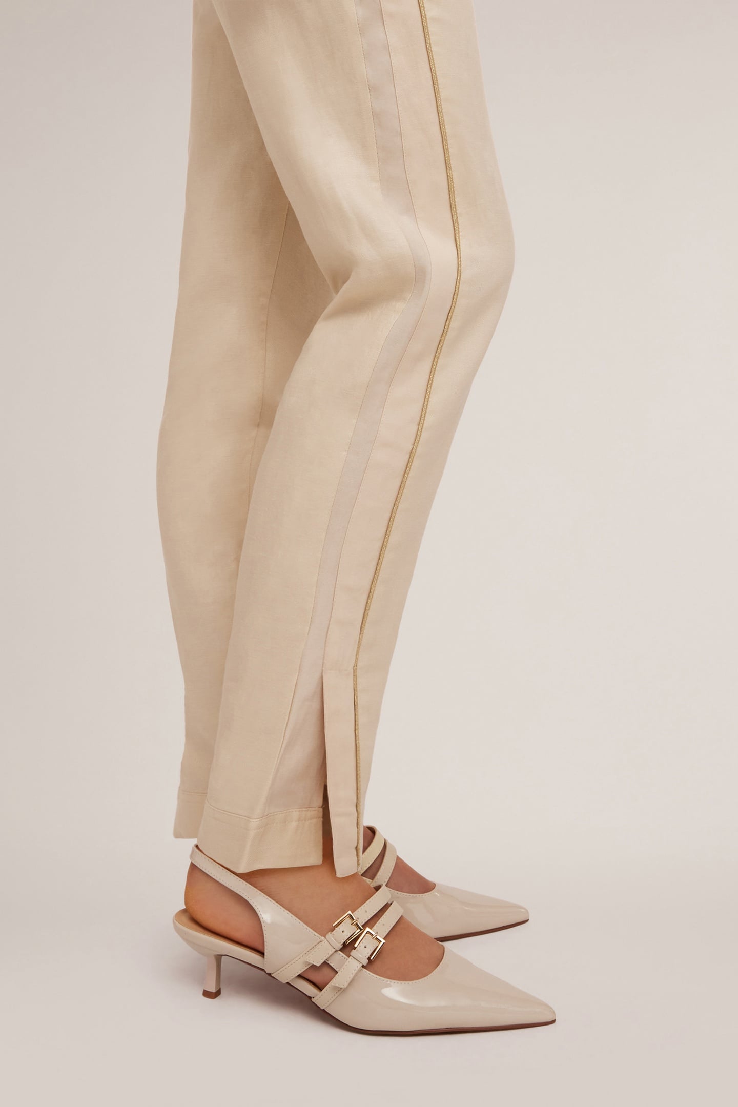 TROUSERS WITH PIPING AND SLIT AT THE HEM BEIGE 4