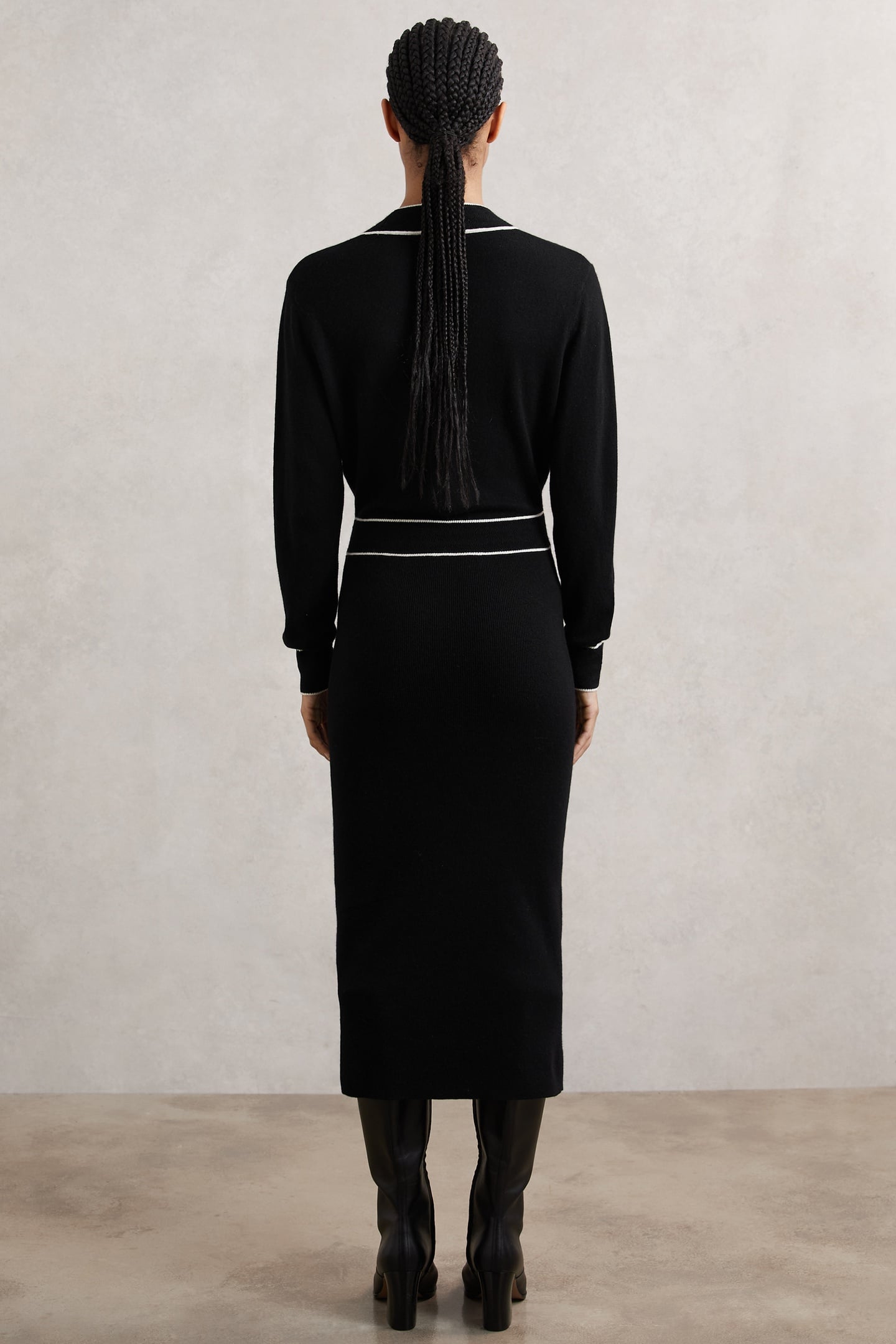 BUTTON FRONT KNITTED MIDI DRESS BLACK/IVORY 3