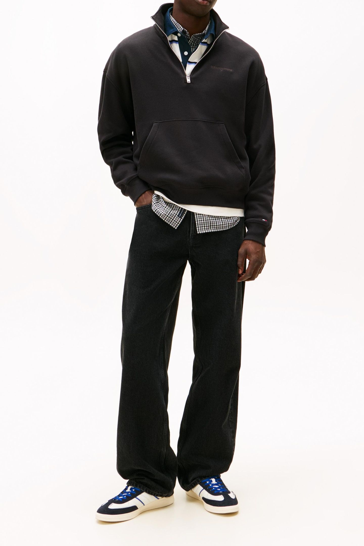 90S SCRIPT RIB FLEECE SWEATSHIRT BLACK 1
