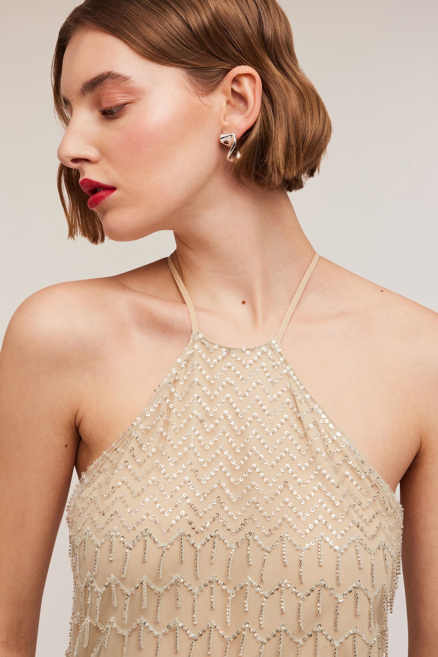 EMBROIDERED DRESS WITH FRINGES BEIGE 4