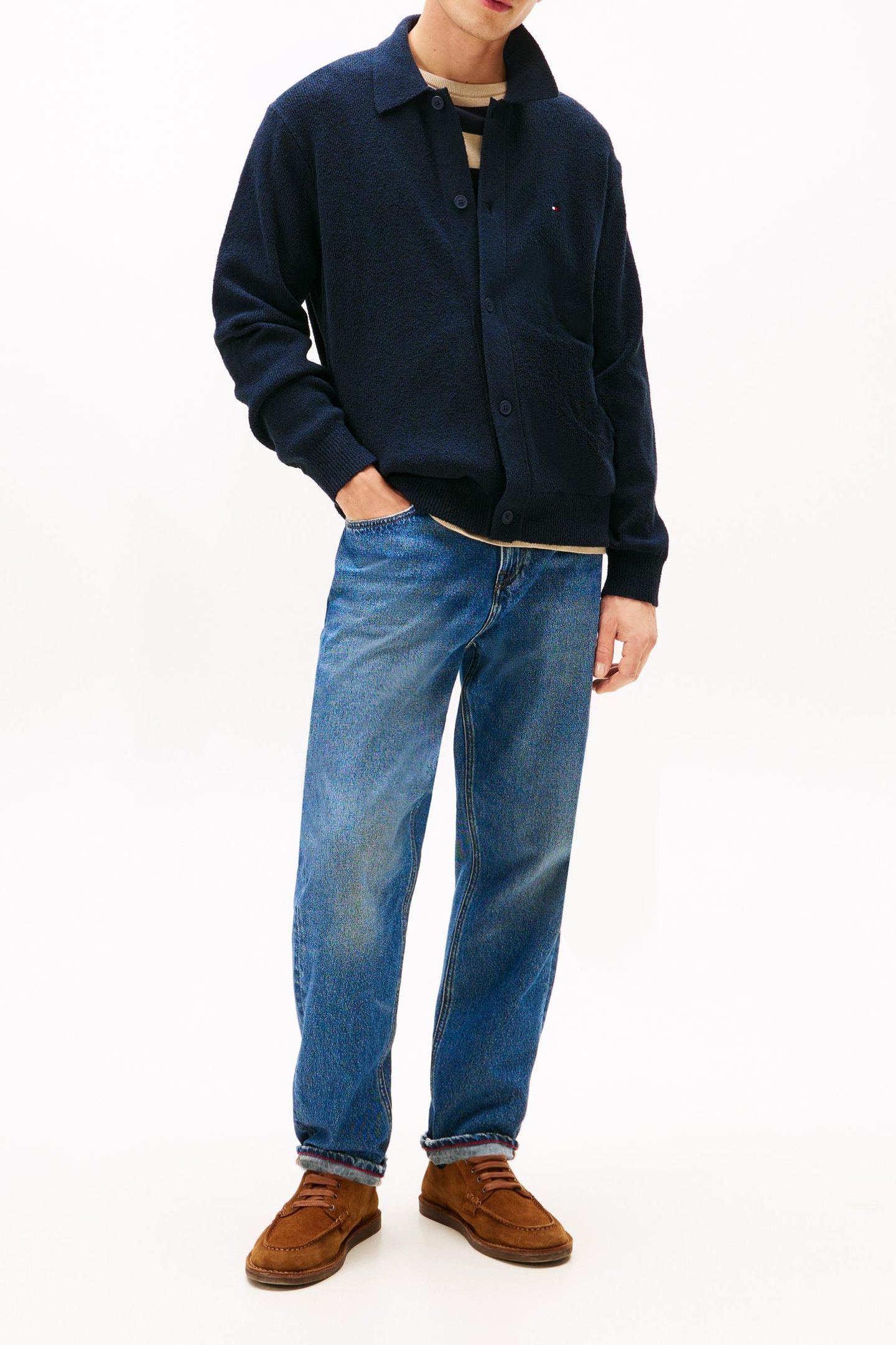 TEXTURED POLO CARDIGAN DESERT SKY 2