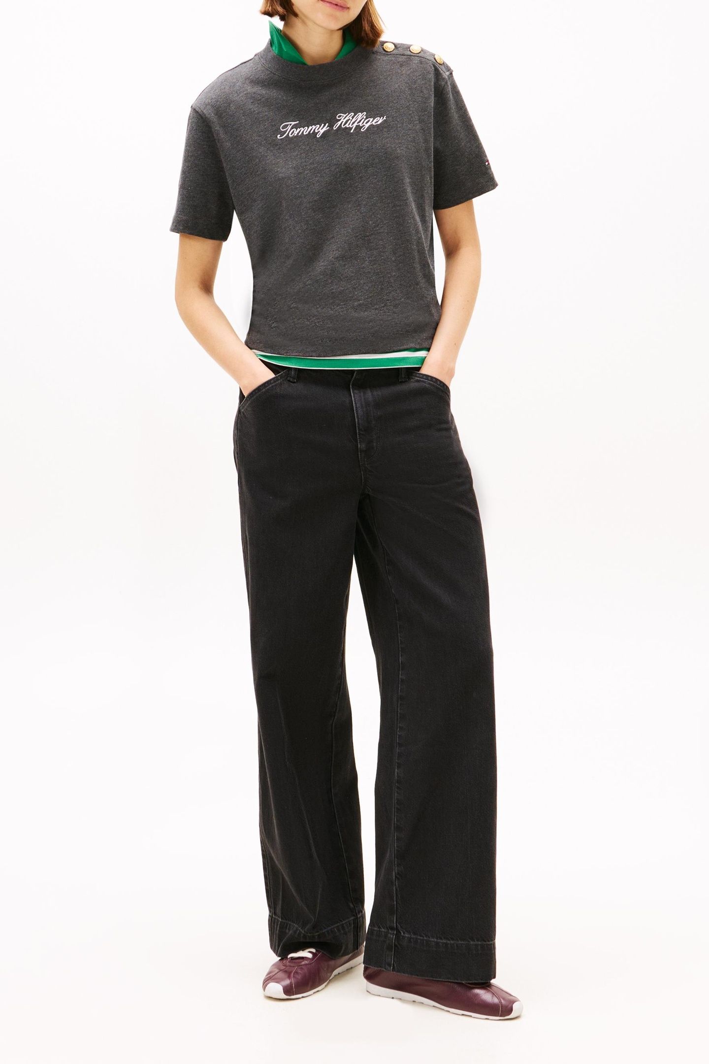 GOLD-TONE BUTTON LOGO EMBROIDERY RELAXED T-SHIRT GREY 2
