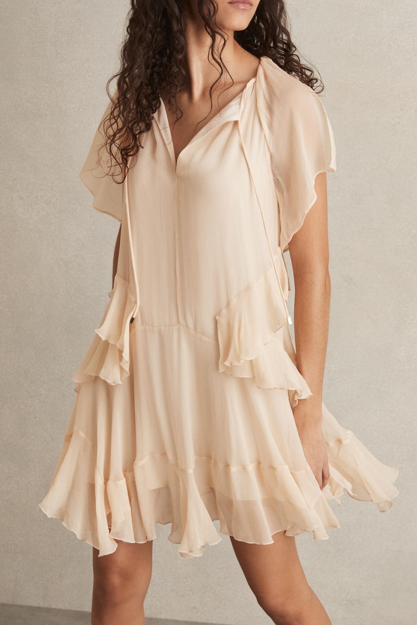 SHORT RUFFLE FLIPPY DRESS PALE PINK 1
