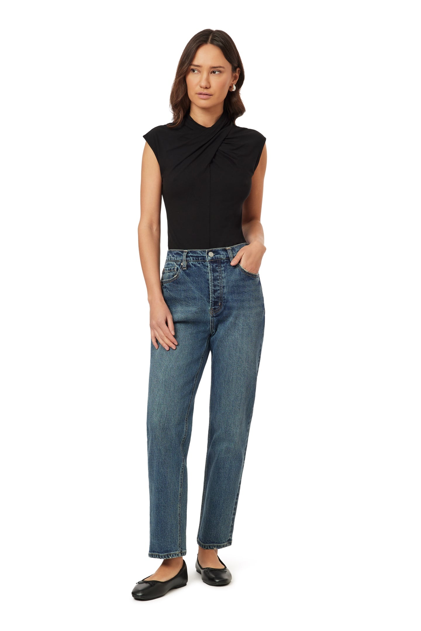 DRAPED NECK TOP BLACK NIGHT 1