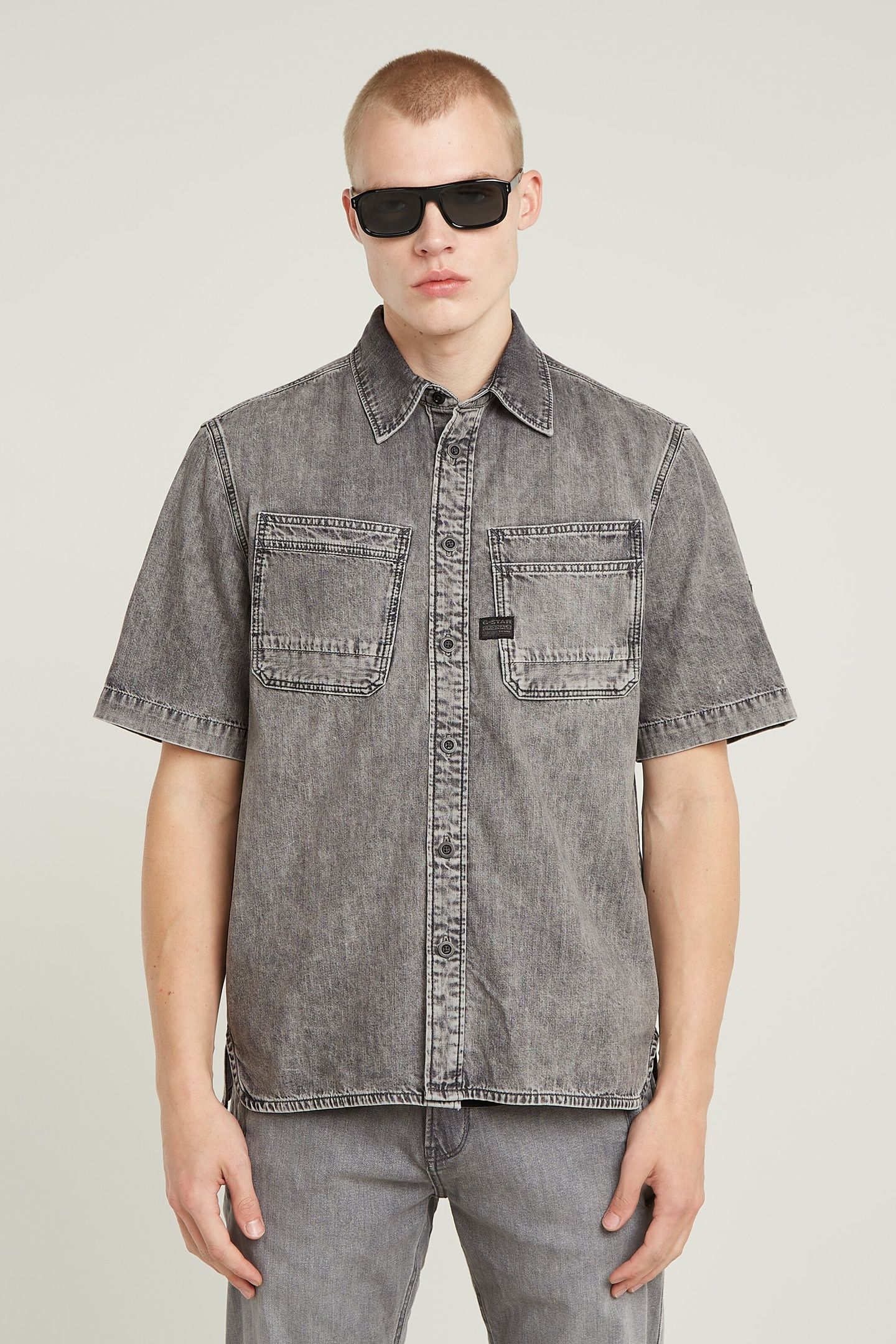SLANTED DOUBLE POCKET REGULAR SHIRT S/S SUN FADED GRAPHITE G 2