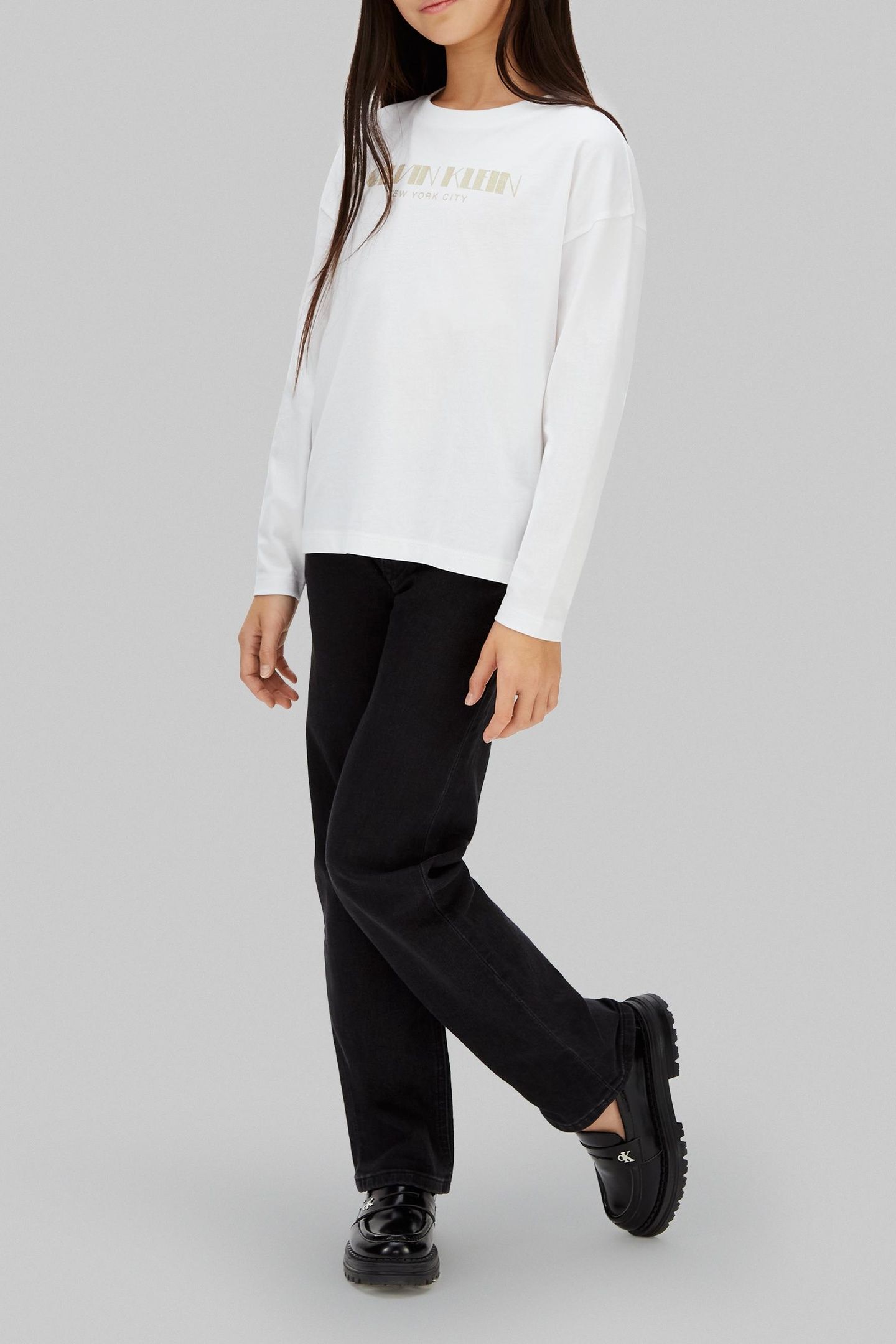 GIRLS GLITTER BOXY L/S T-SHIRT BRIGHT WHITE 2