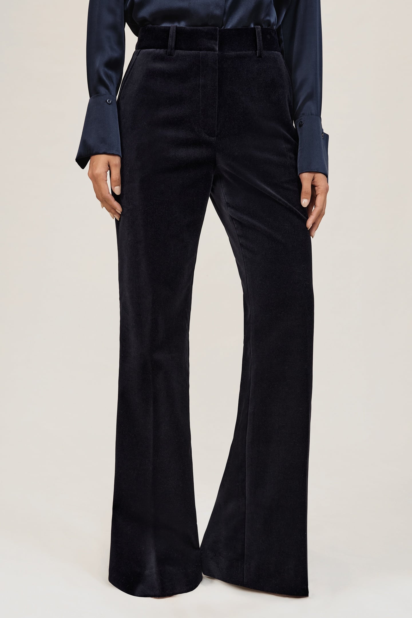 VELVET FLARE TROUSER NAVY 1