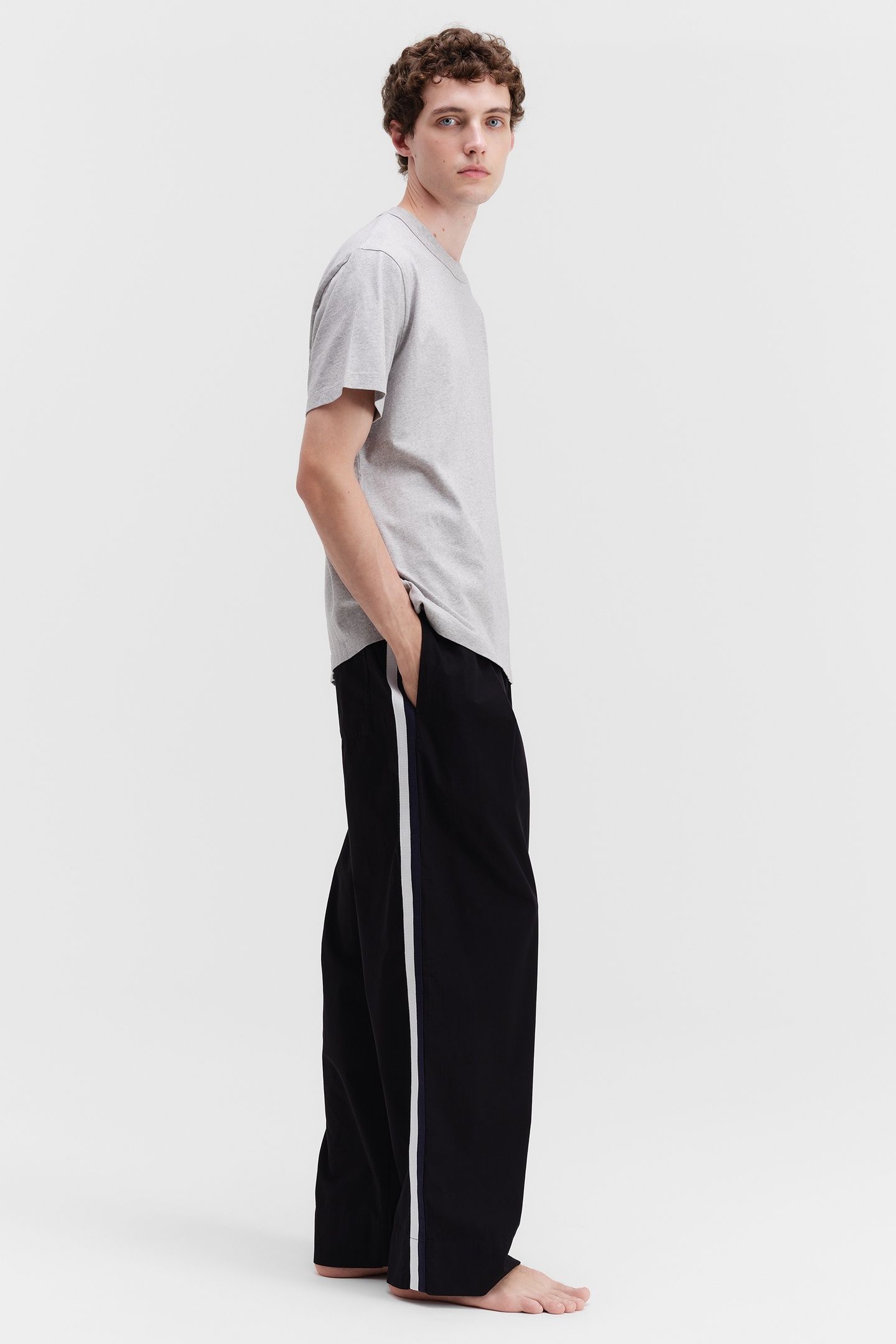 UNISEX POPLIN, PYJAMAS PANTS GROSGRAIN SIDE STRIPE ALL BLACK 8