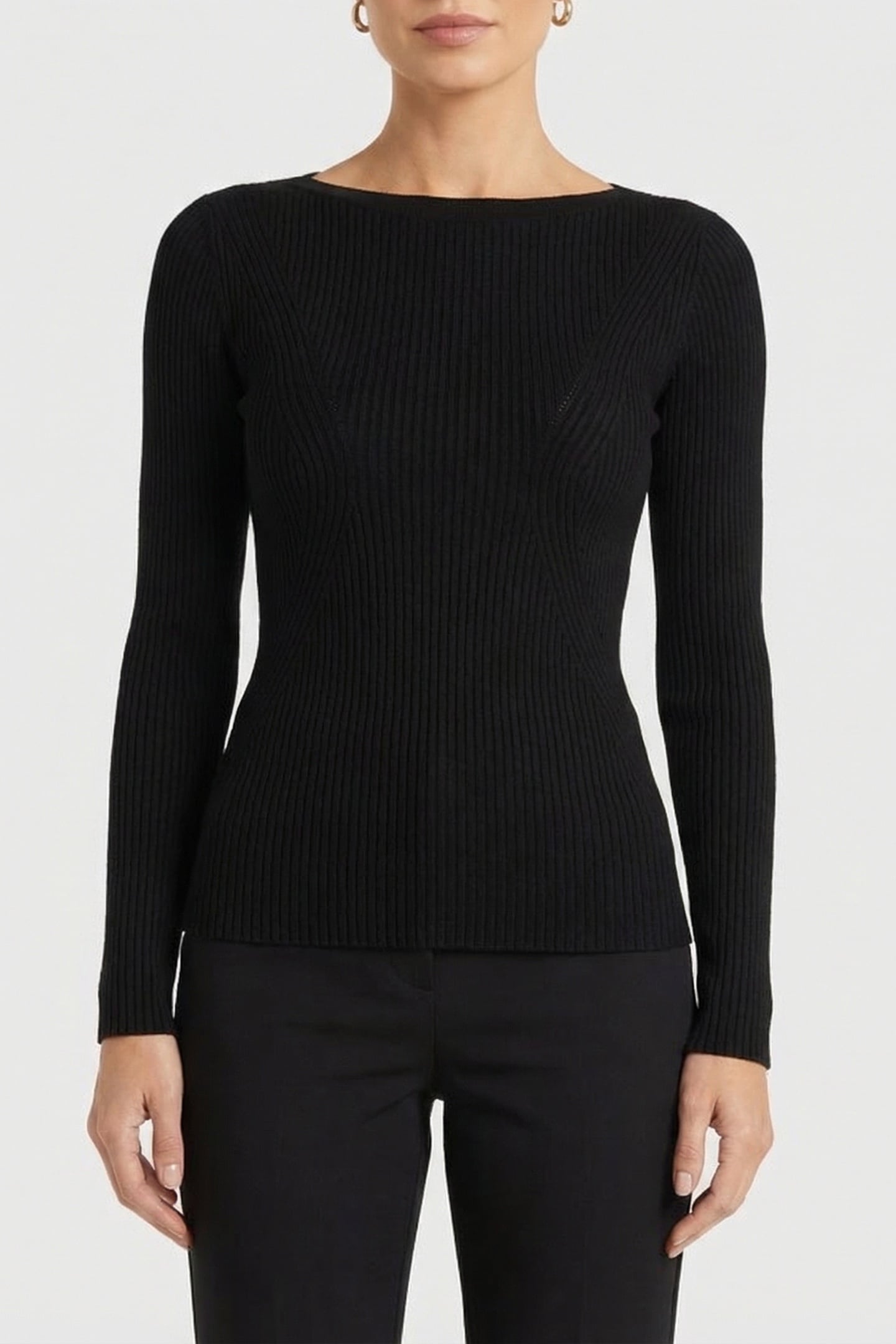 MARCIANO BY GUESS ISA LS BOAT NECK TOP SWEATER JET BLACK 1