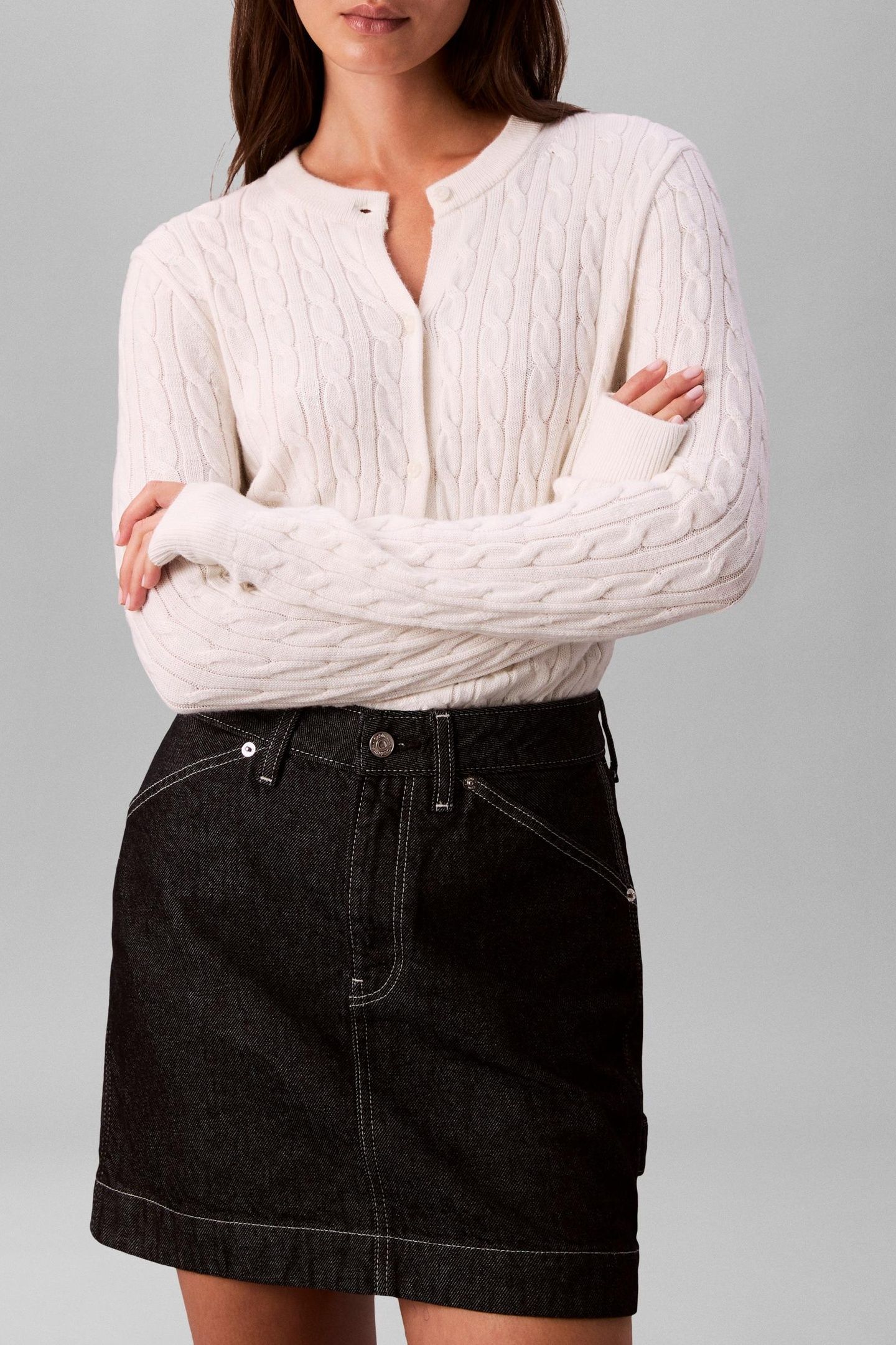WOOL CABLE CREWNECK WHITE GREIGE 1