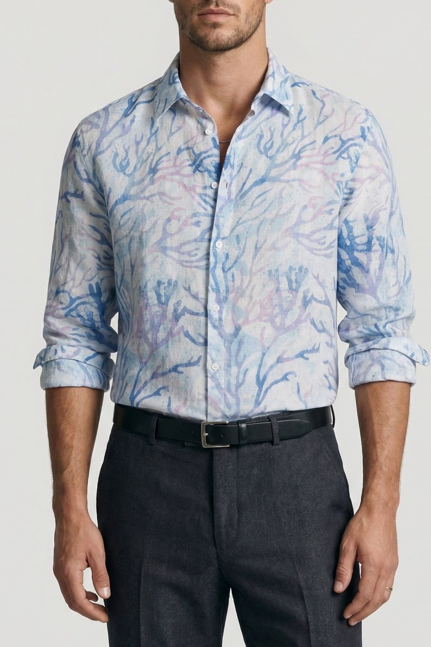 MARCIANO BY GUESS JOE IT COLLAR NOTCHED CUFF BLUE CORAL PRIN 1