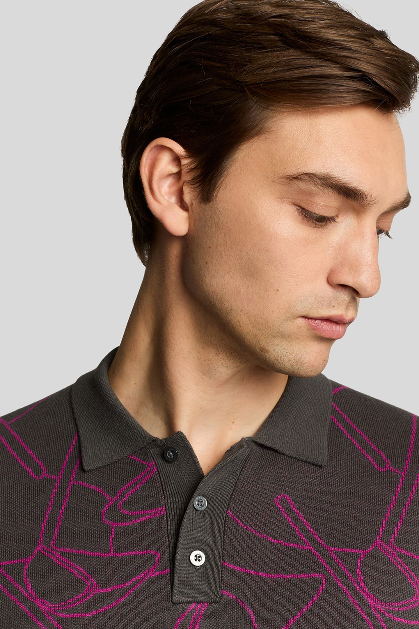 GOLF OUTLINE KNITTED POLO GRANITE/CLARET PURPLE 5