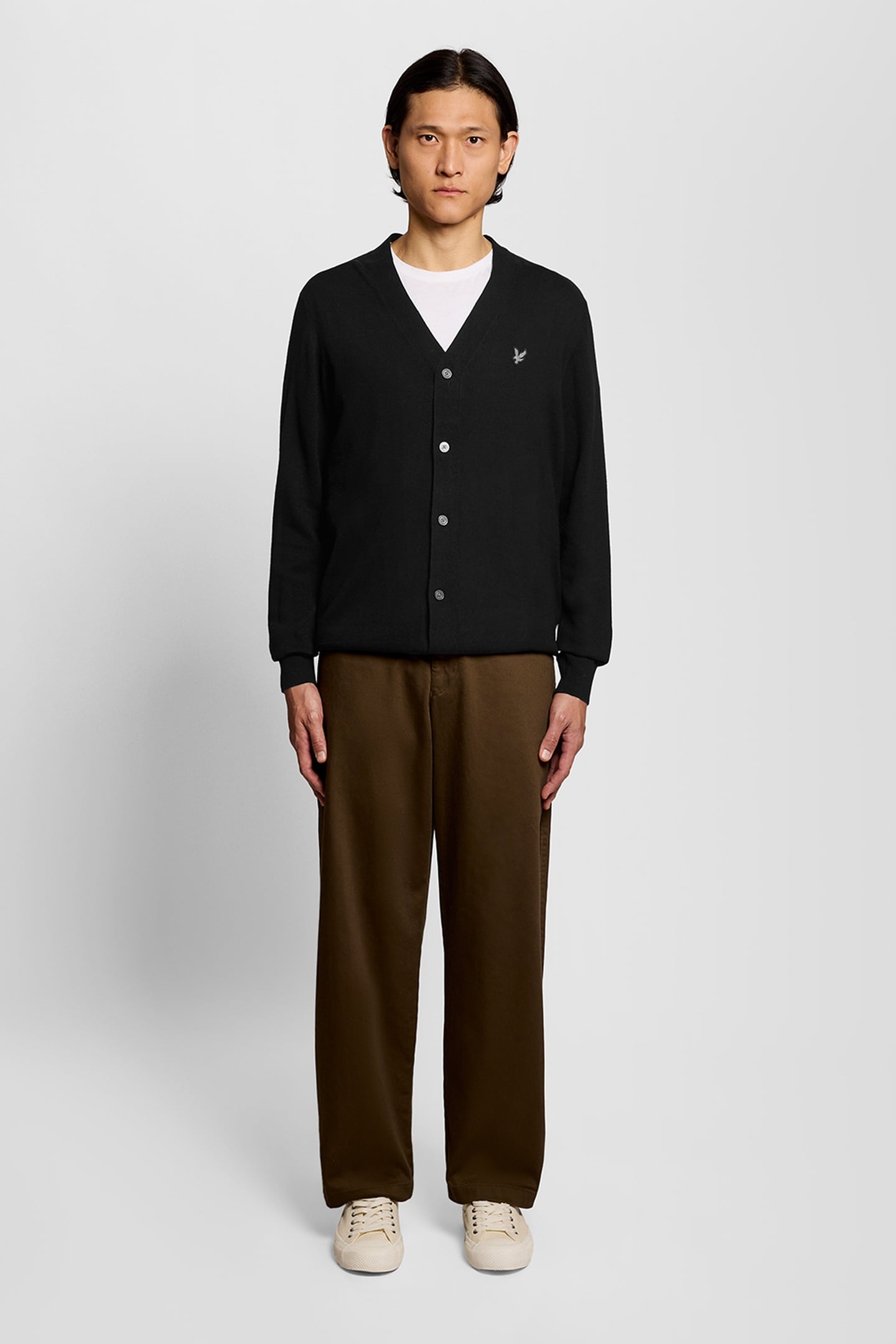 COTTON MERINO V NECK CARDIGAN JET BLACK 1