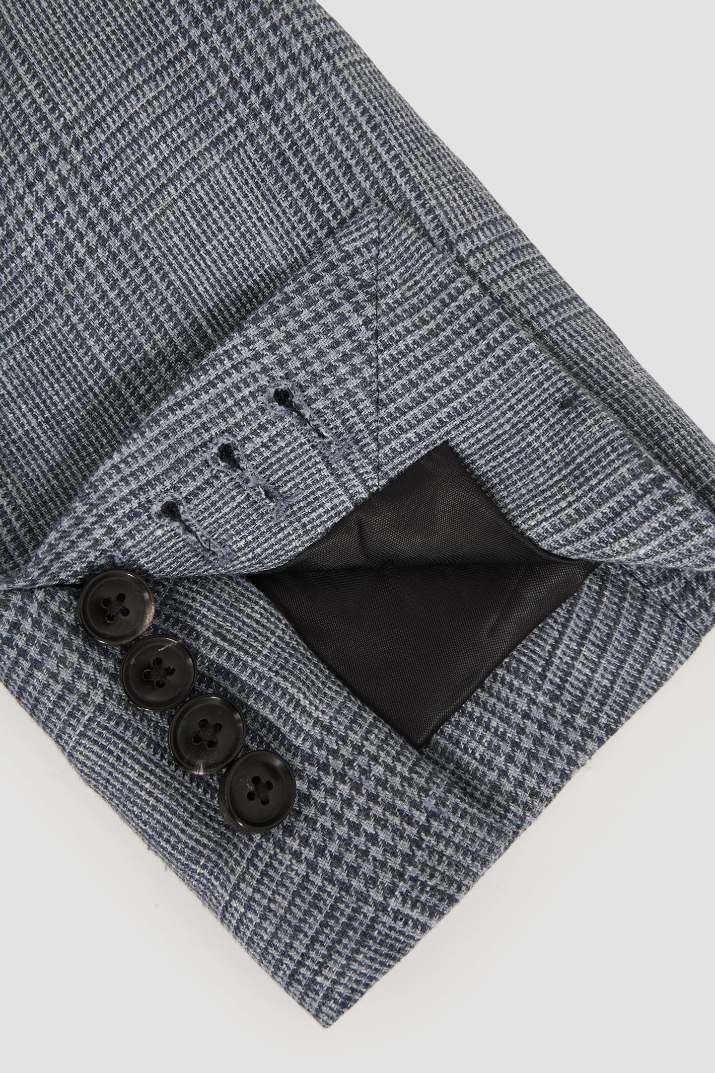 SB 2B NOTCH PRINCE OF WALES CHECK LINEN BLAZER SOFT BLUE 7