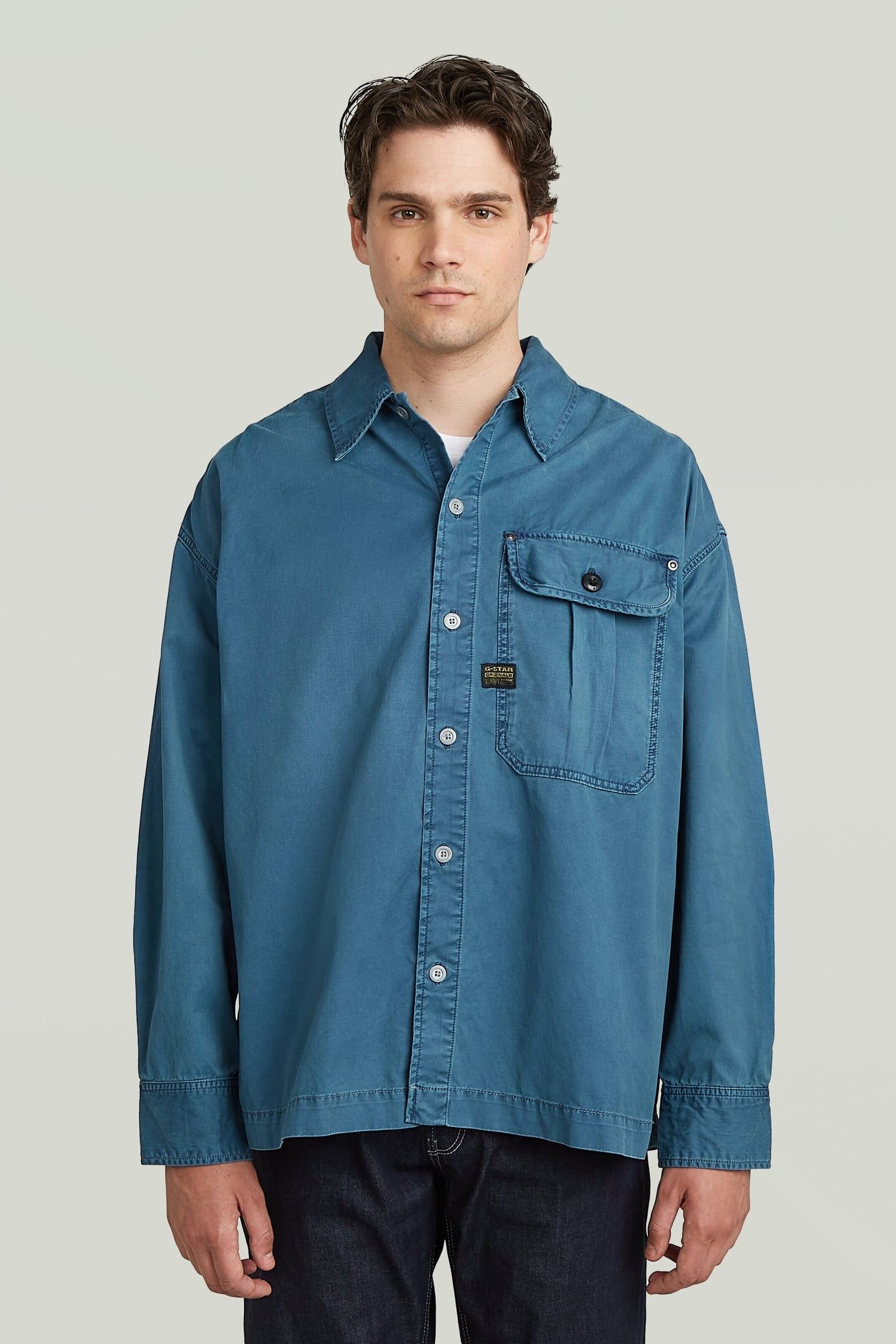 PLEATED 1-PKT BOXY SHIRT L/S FADED INDIGO GD 2