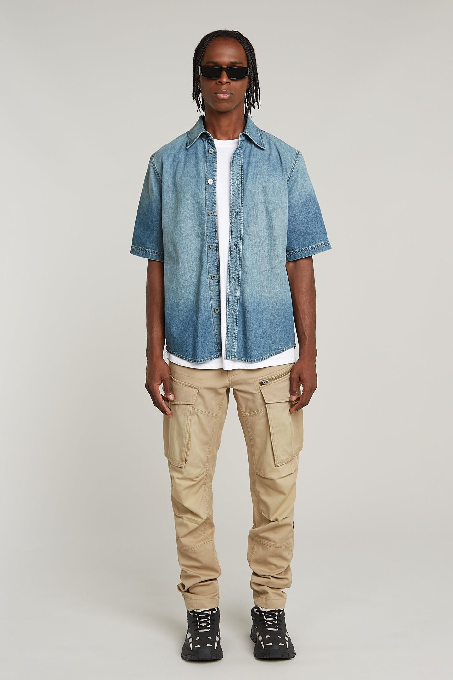 REGULAR DENIM SHIRT S/S SUN FADED THAMES 1