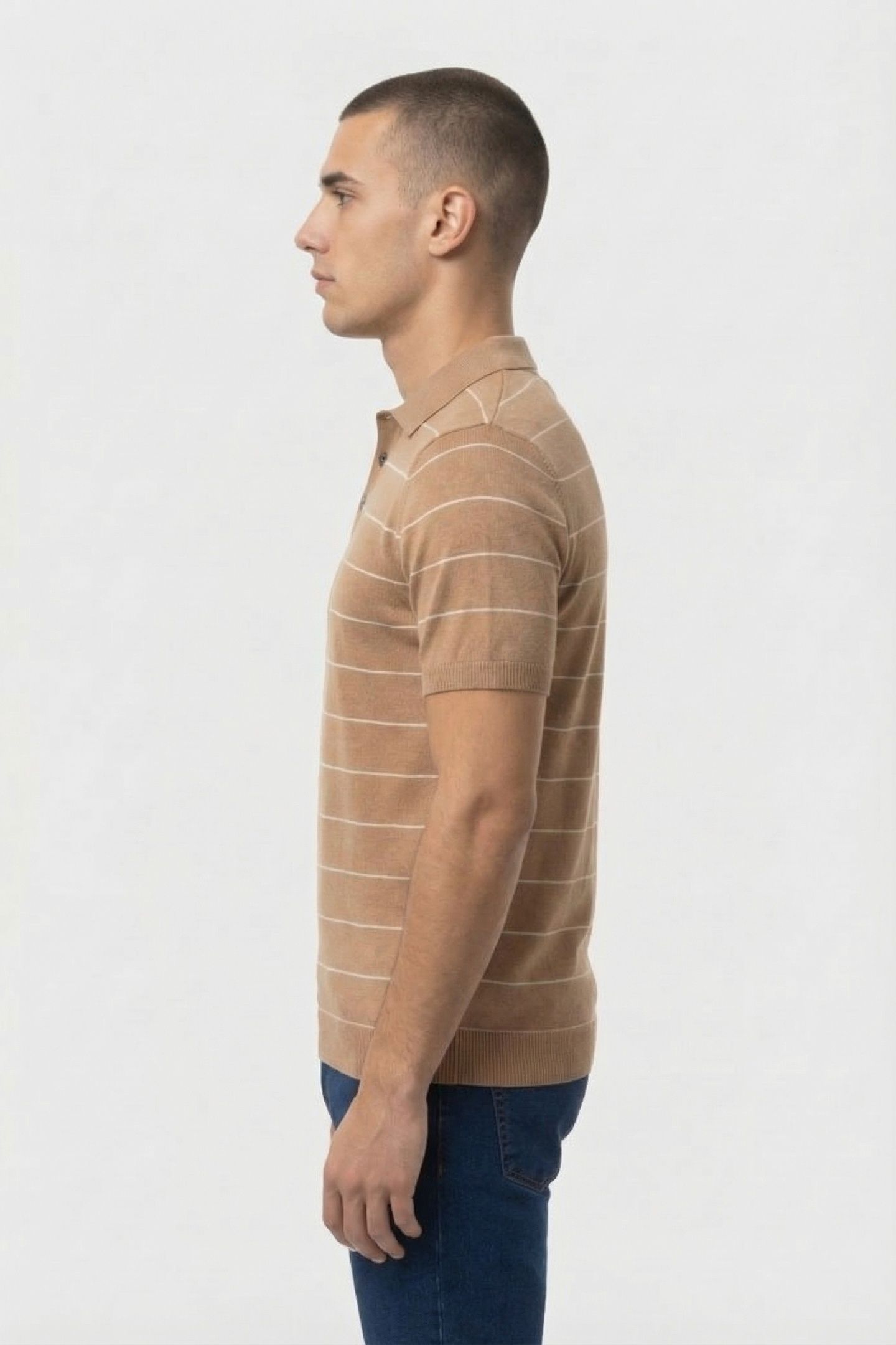 PULLOVER SHORT SLEEVE POLO BUTTON STRIPES KHAKI 3