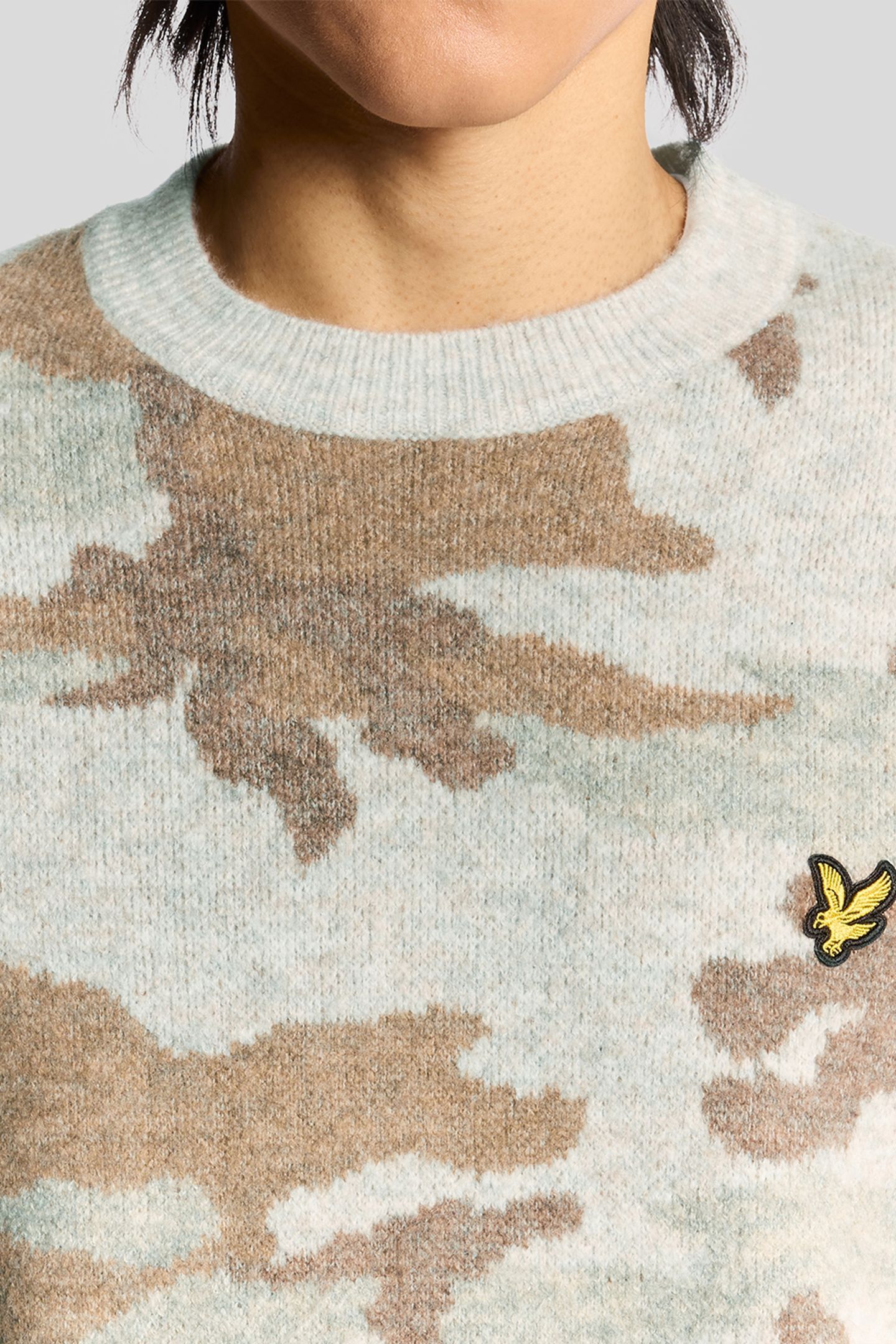 BRUSHED CAMOUFLAGE CREW NECK JUMPER GREY TAUPE 5