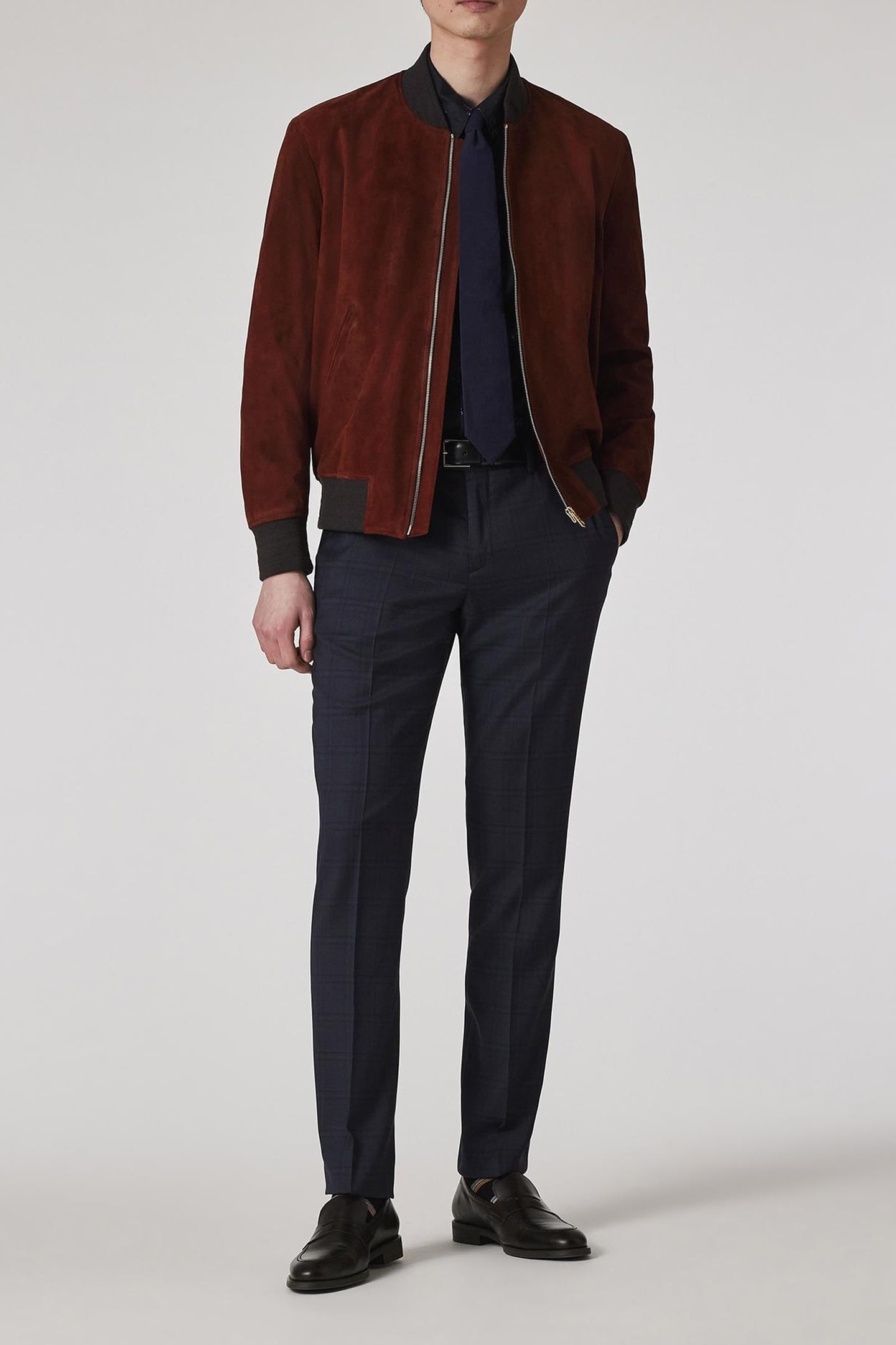 REGULAR FIT SUEDE BOMBER JACKET BRICK 2