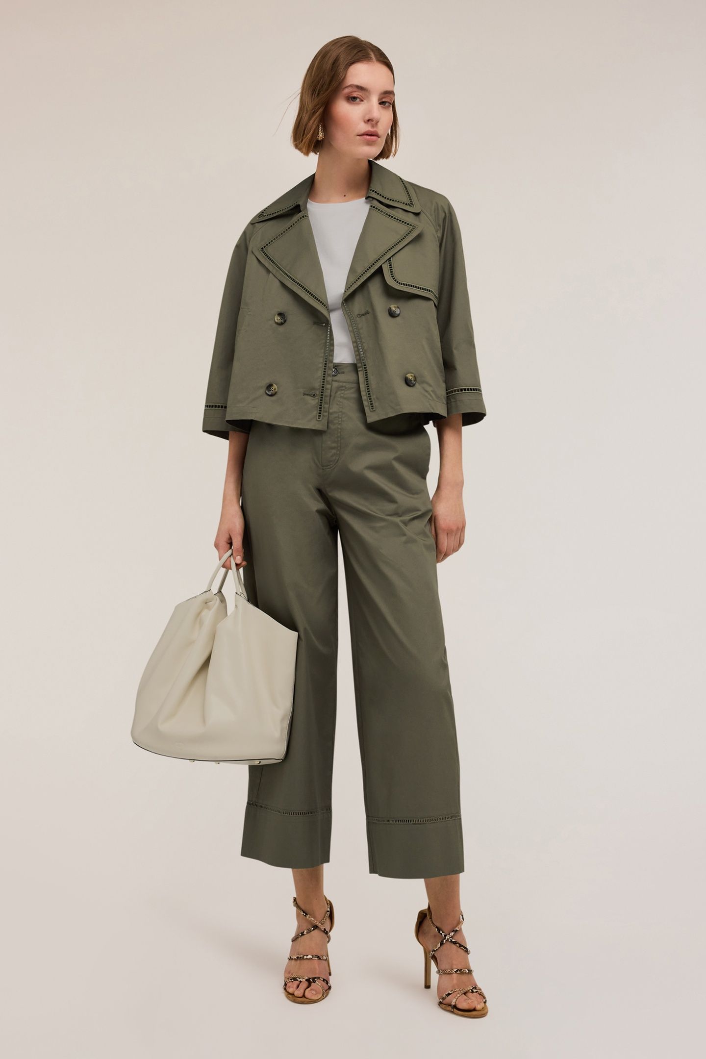 SHORT TRENCH COAT WITH OPENWORK DETAIL MILITARY GREEN 3