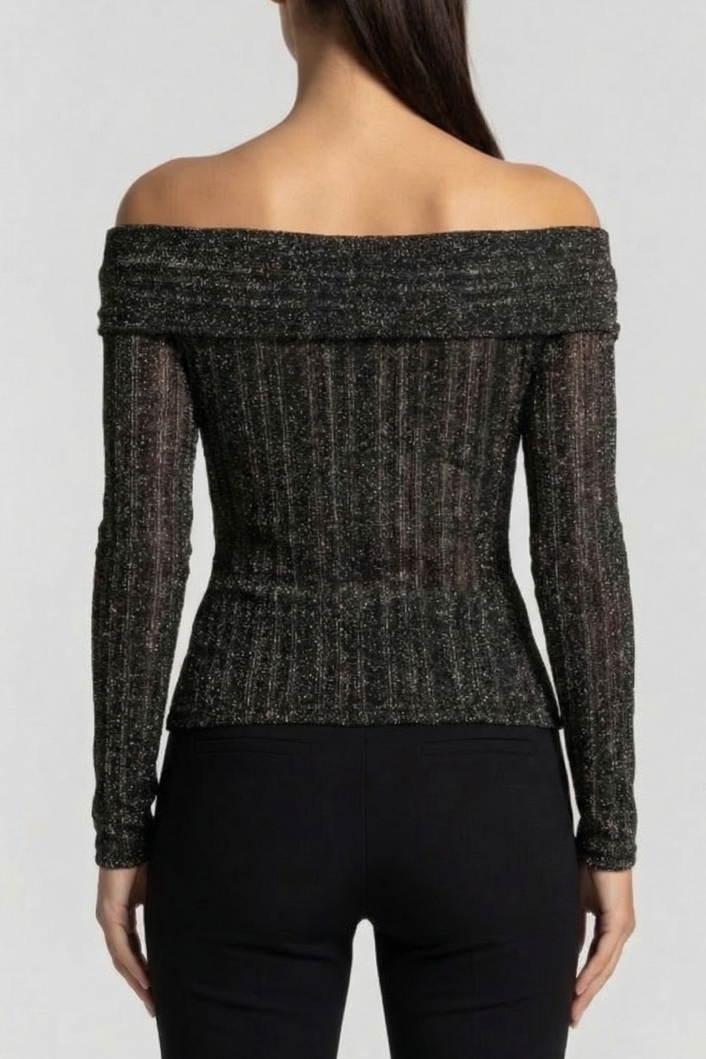 MARCIANO BY GUESS GIA LS RIBBED SWEATER TOP BLACK LUREX BLAC 2