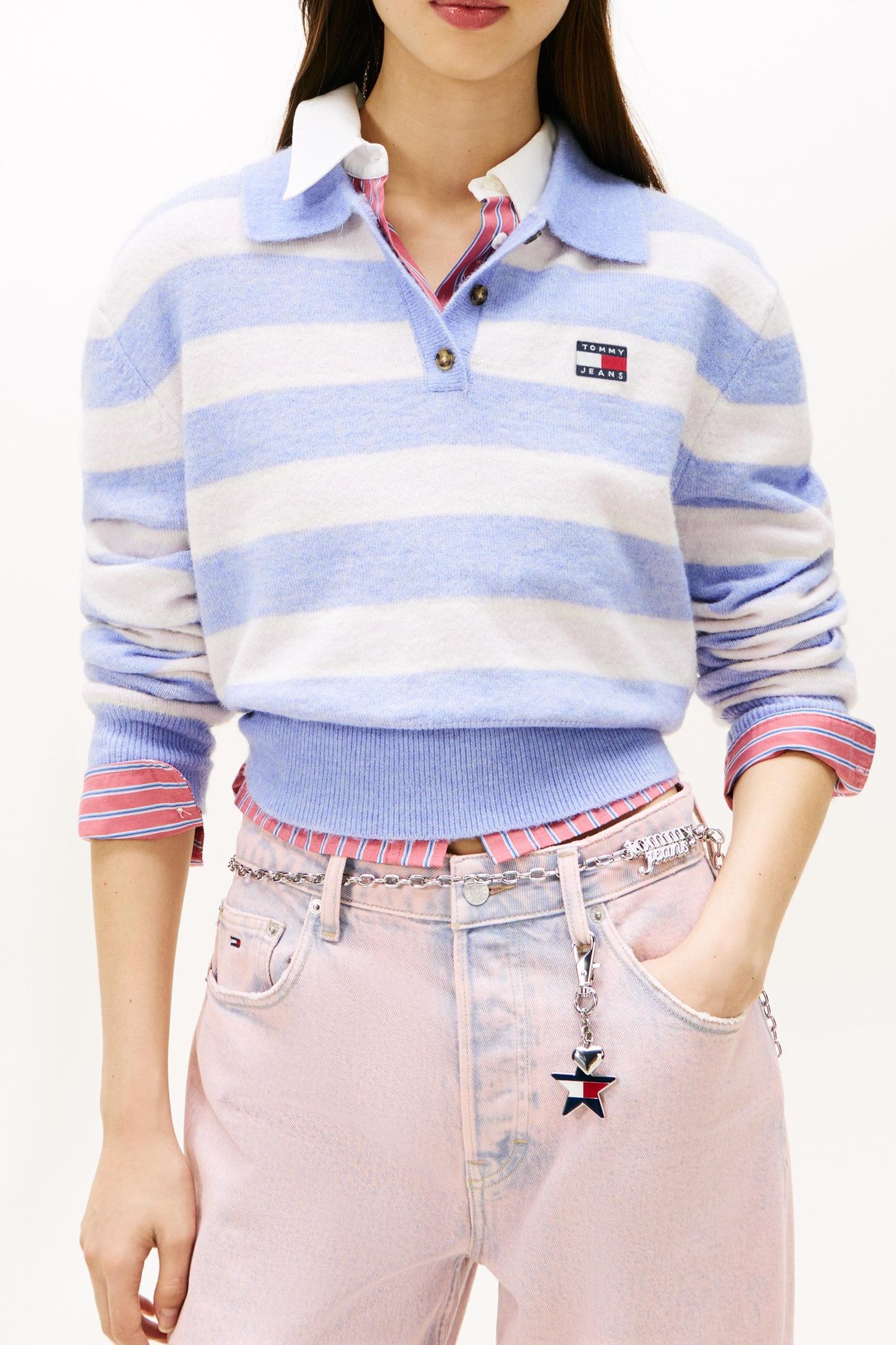 FLUFFY POLO SWEATER PERIWINKLE DUST/MULTI STRIPE 1