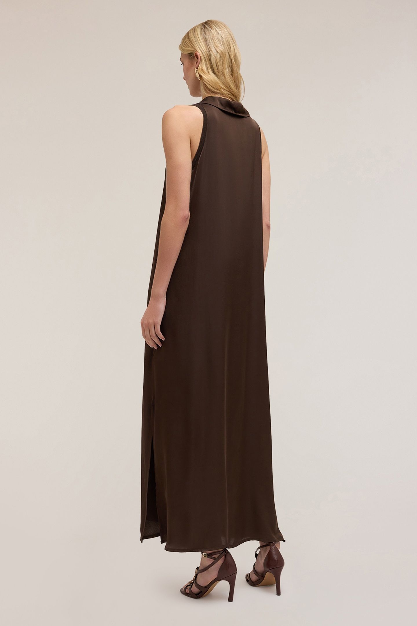 LONG DRESS WITH SATIN COLLAR BROWN 2