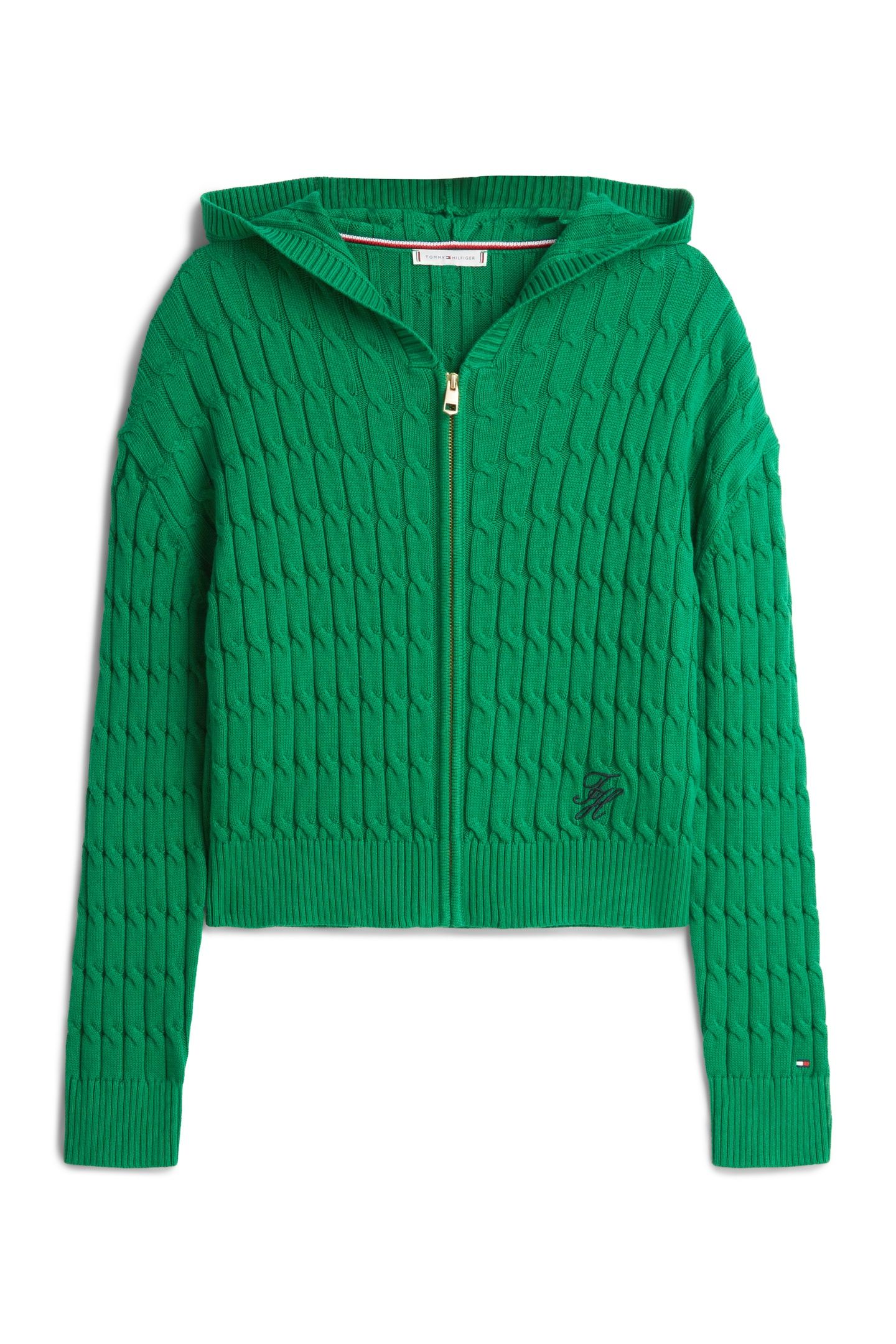 CABLE KNIT ZIP-THRU HOODY NOUVEAU GREEN 3