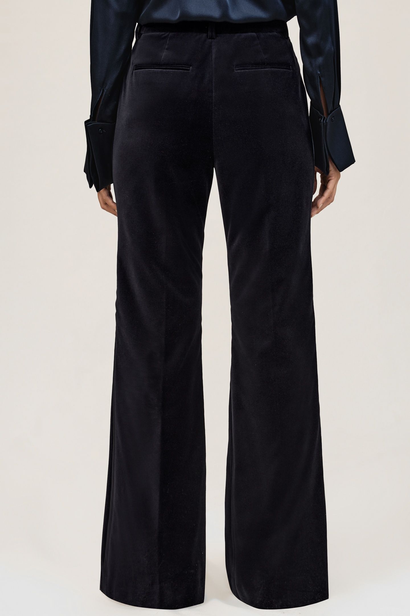 VELVET FLARE TROUSER NAVY 2