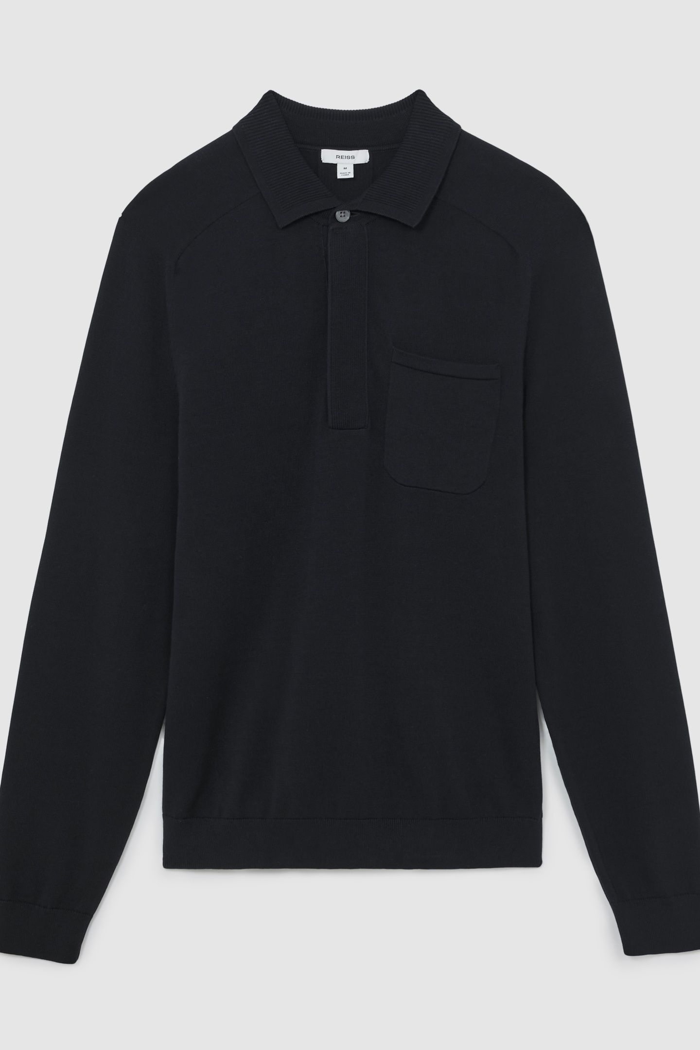 LS CONCEALED BUTTON PLACKET RIBBED COLLAR POLO NAVY 3
