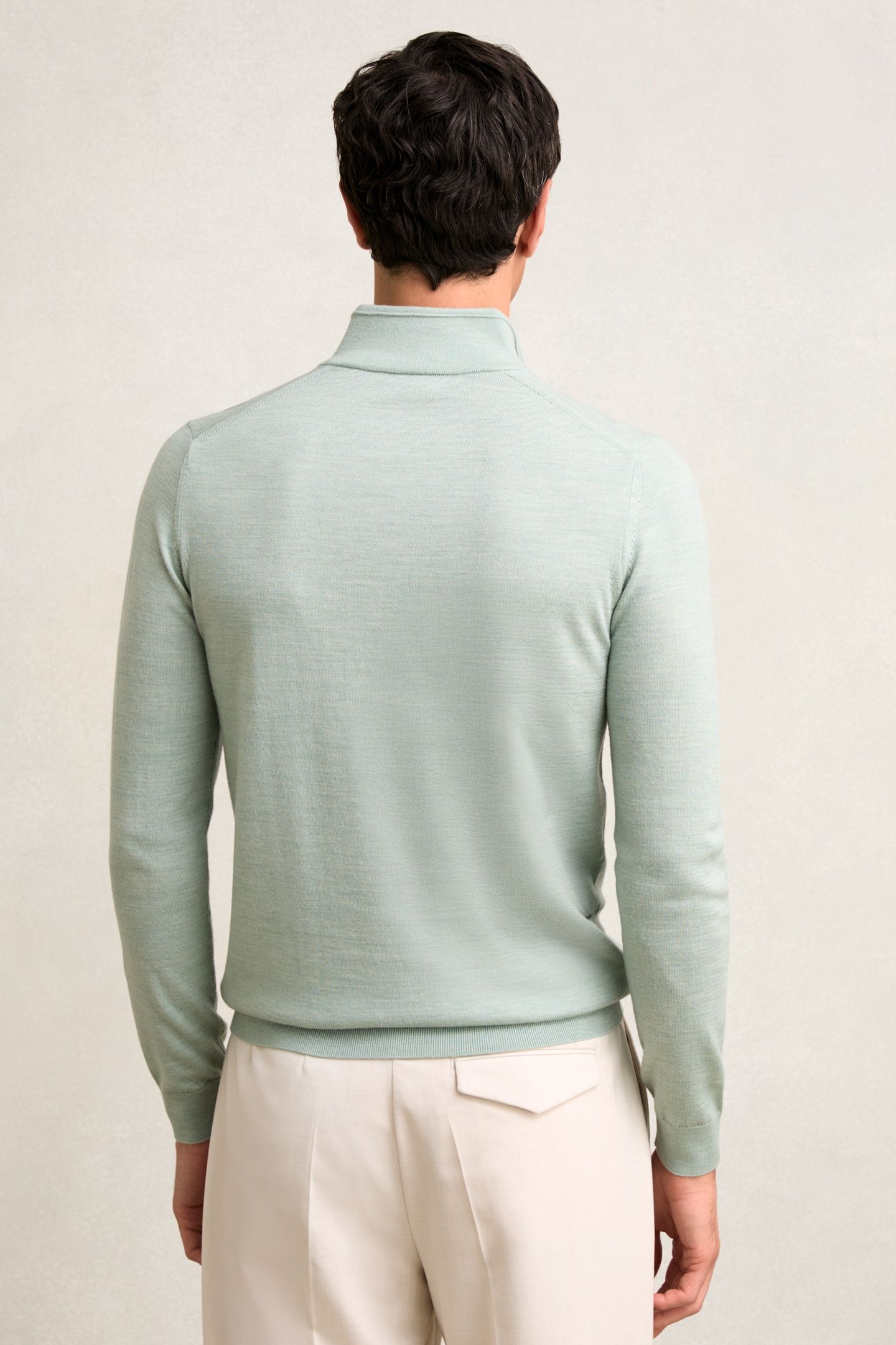 LS HALF ZIP FUNNEL MERINO WOOL JUMPER SAGE GREEN MELANGE 2