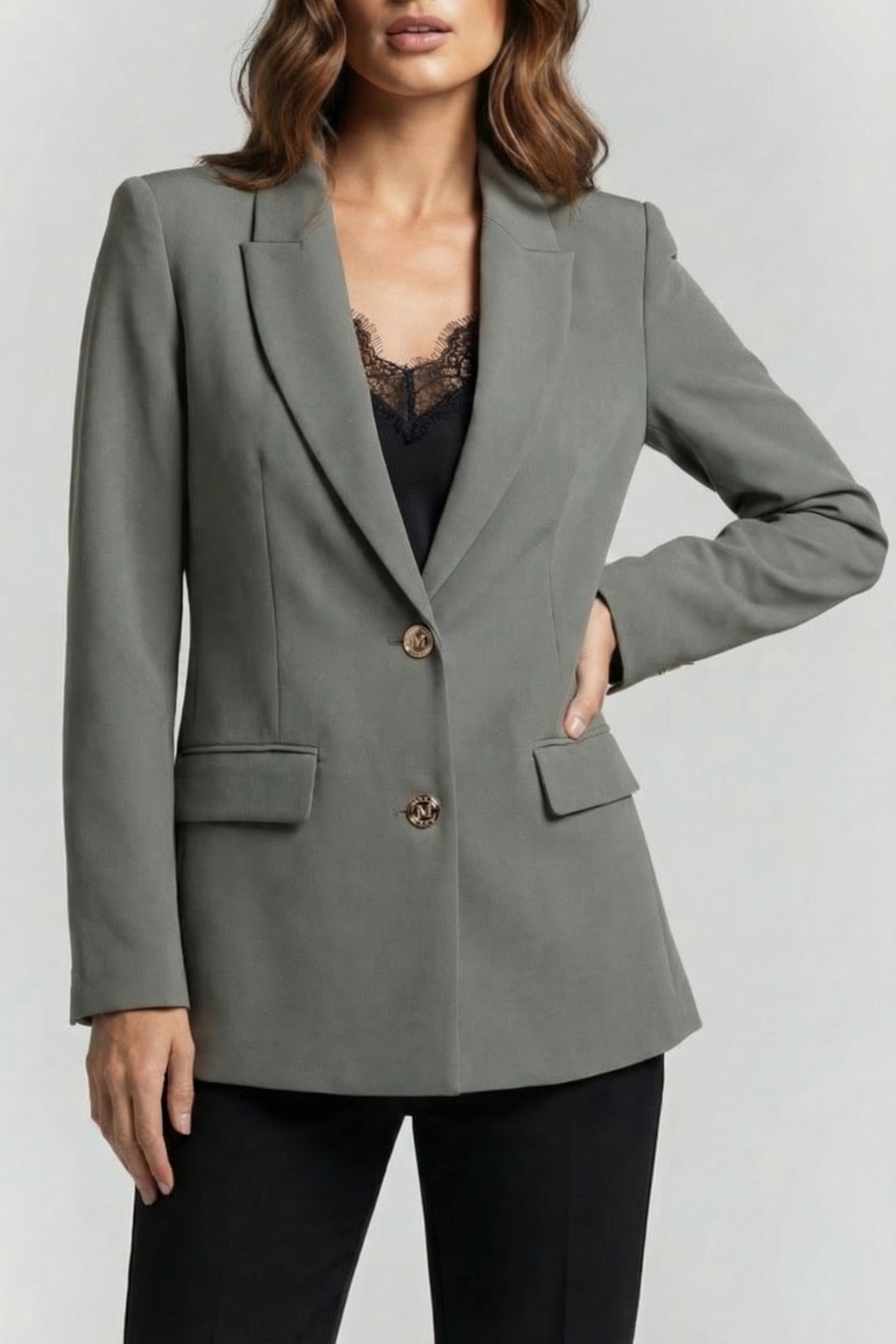 MARCIANO BY GUESS BECKY STRAIGHT BLAZER STONE OLIVE 1