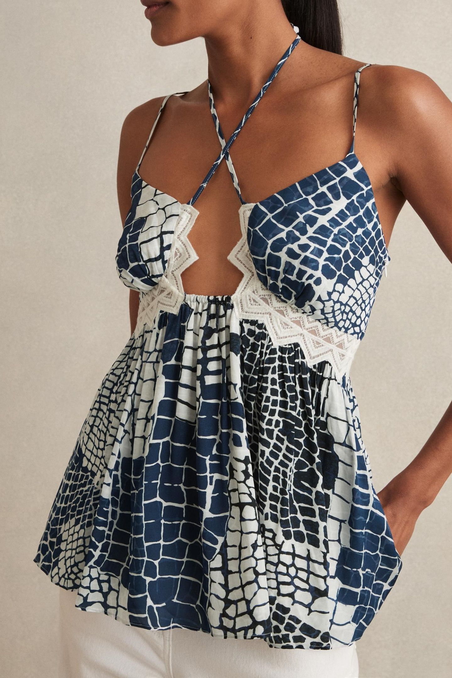 ANIMAL PRINTED LACE TOP BLUE 1