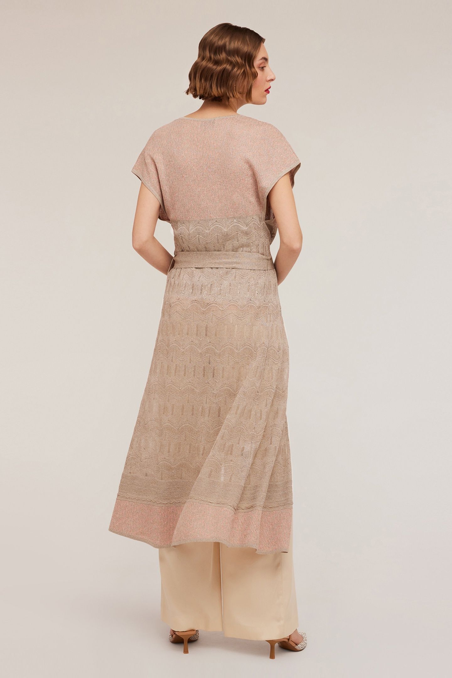 LONG PATTERNED LUREX KNIT CARDIGAN PINK 2
