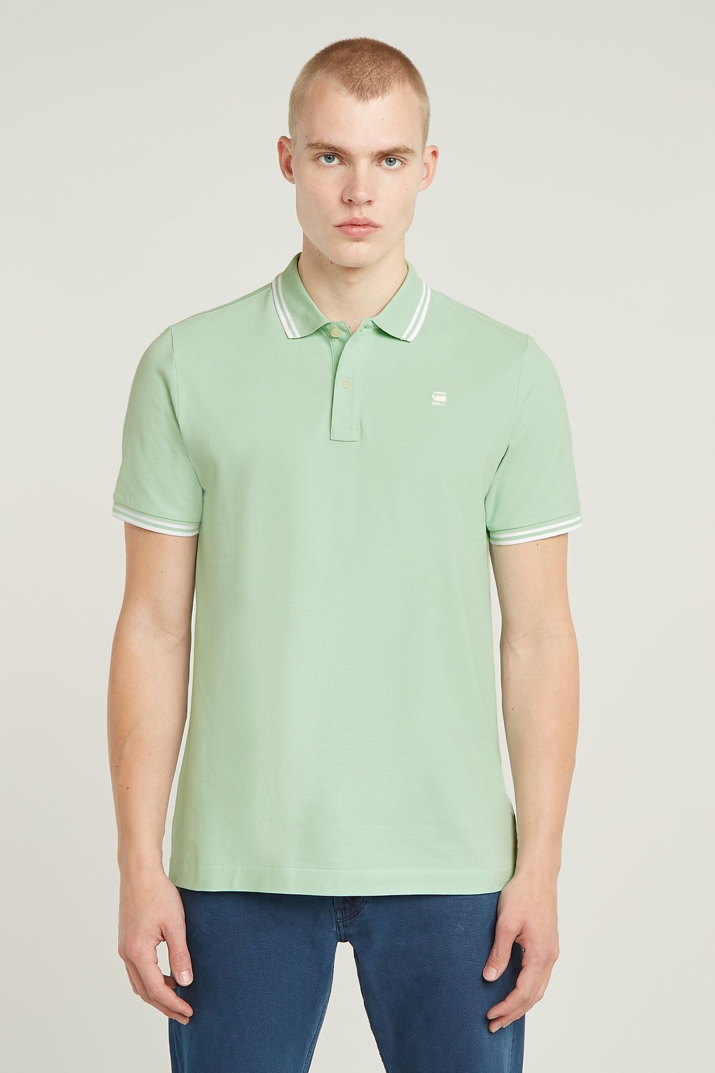 DUNDA SLIM STRIPE POLO S/S BIRDS EGG GREEN 2