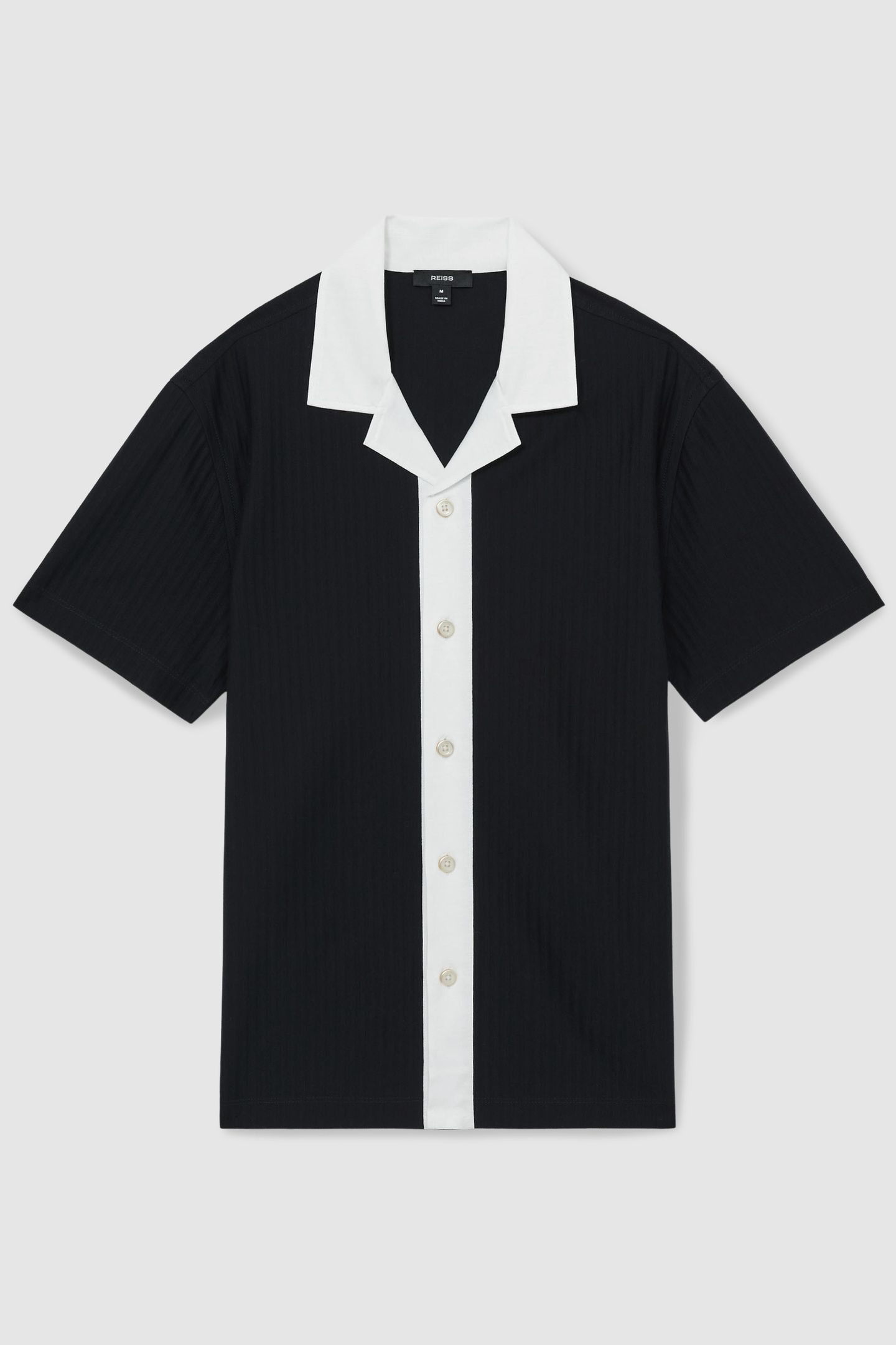 SS TEXTURED COLOUR BLOCK CUBAN SHIRT NAVY/WHITE 3